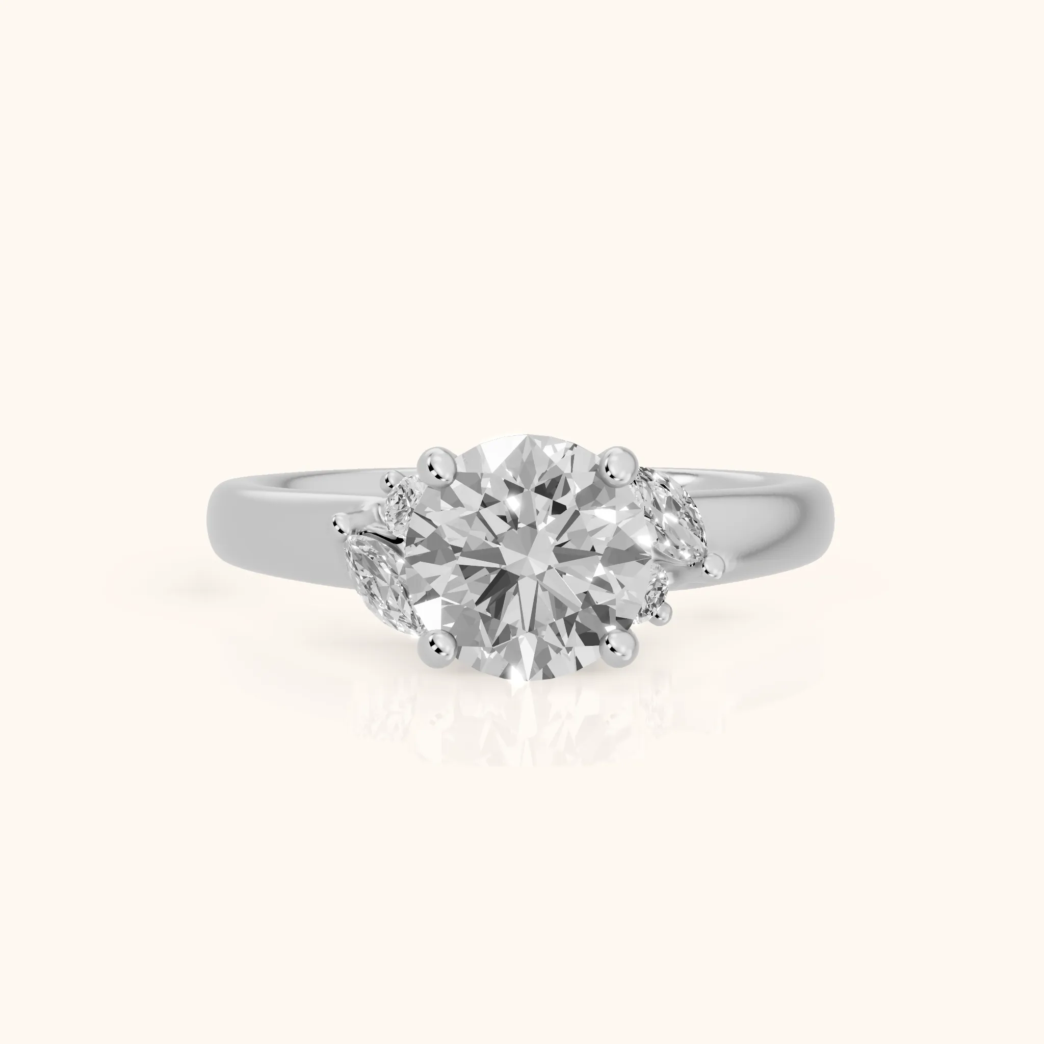 Napa Leaf Cluster Round Diamond Engagement Ring in Silver — view 1