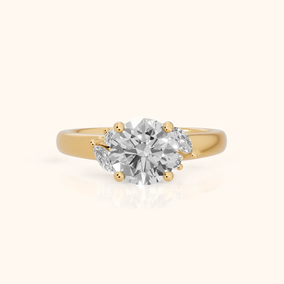 Napa Leaf Cluster Round Diamond Engagement Ring in Yellow Gold — view 2