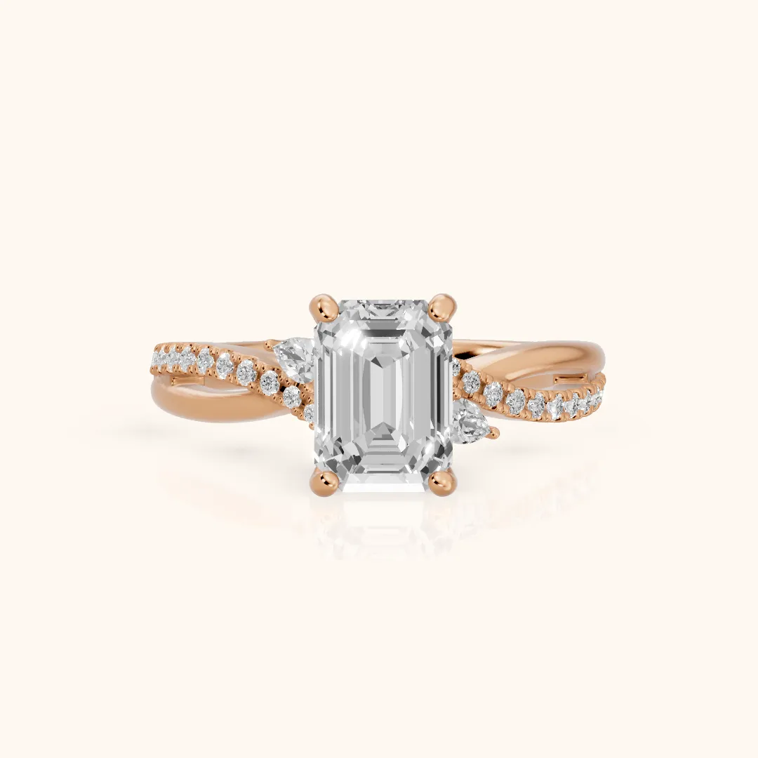 Reno Pear-Side Twist Emerald Diamond Engagement Ring in Rose Gold — view 2
