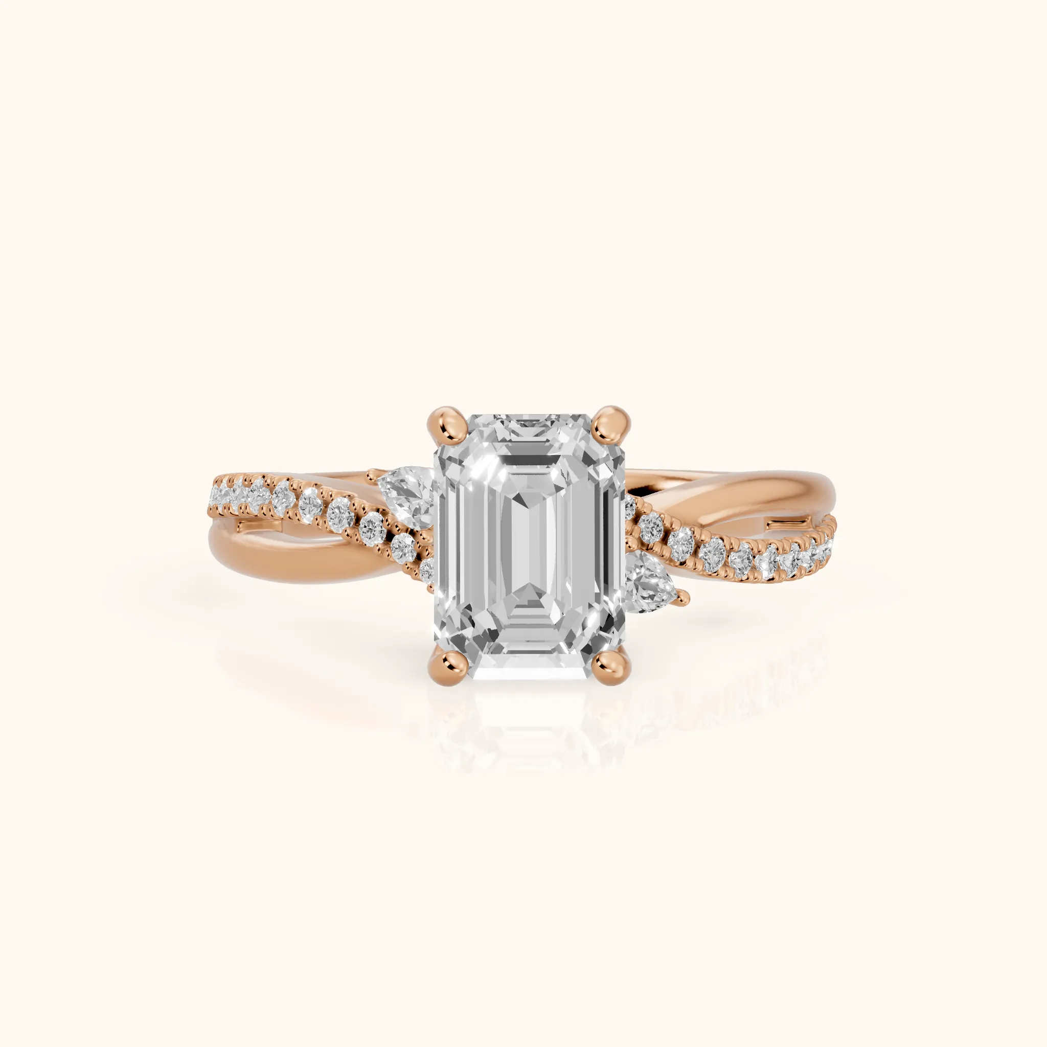 Reno Pear-Side Twist Emerald Diamond Engagement Ring in Rose Gold — view 1
