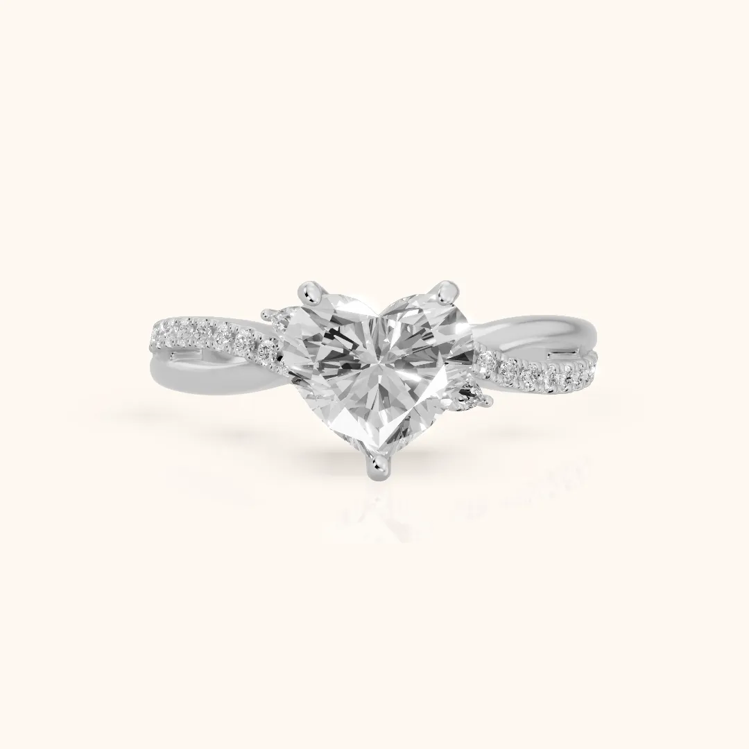 Reno Pear-Side Twist Heart Diamond Engagement Ring in White Gold — view 2