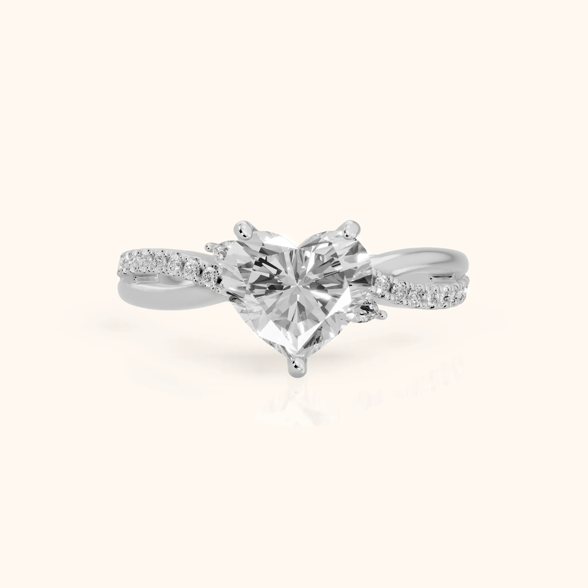 Reno Pear-Side Twist Heart Diamond Engagement Ring in White Gold — view 1