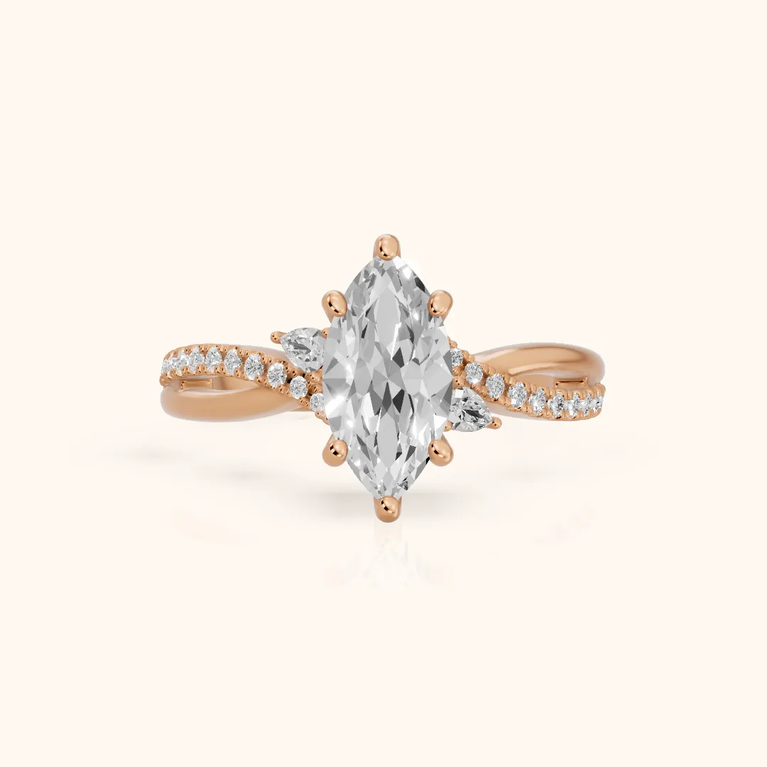 Reno Pear-Side Twist Marquise Diamond Engagement Ring in Rose Gold — view 2