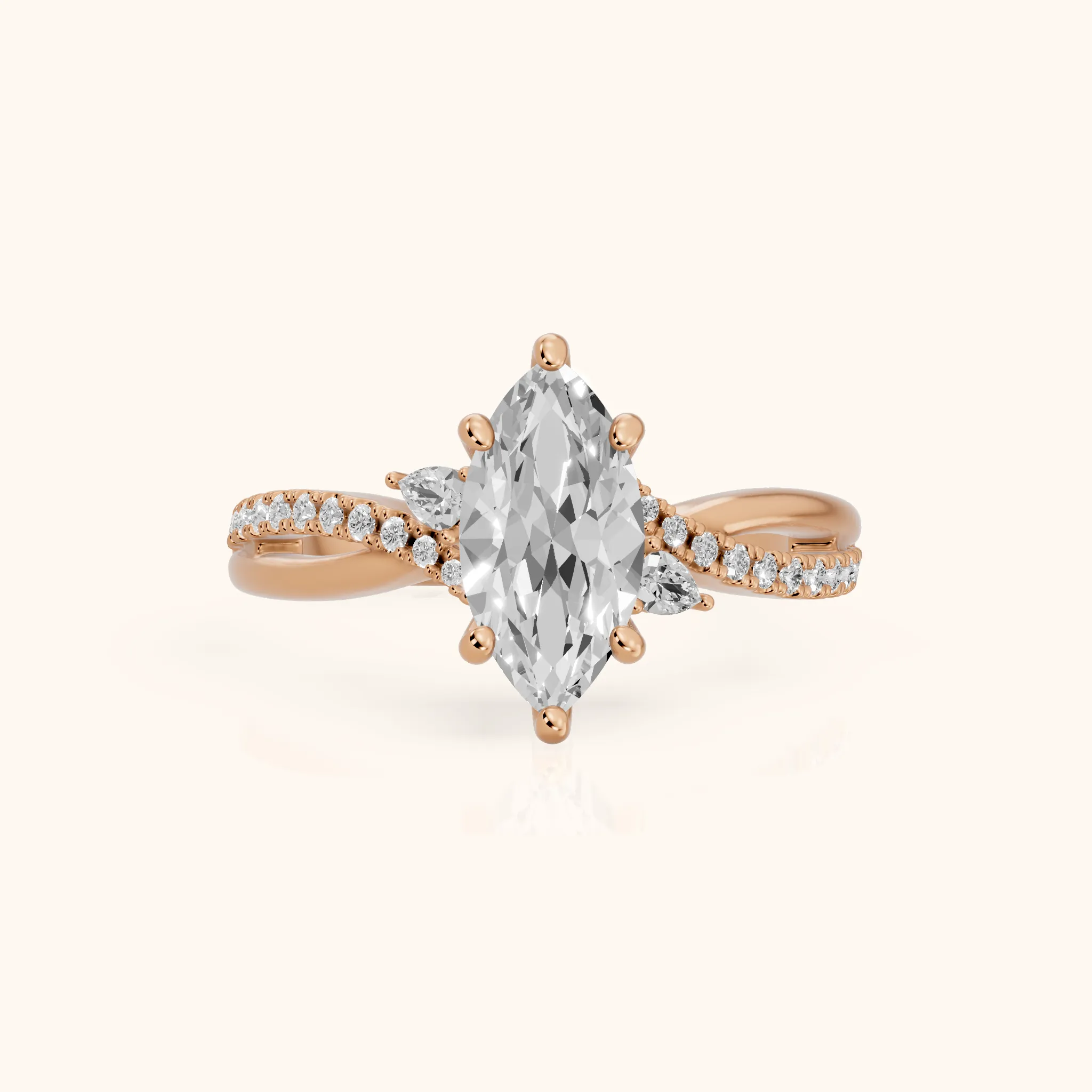 Reno Pear-Side Twist Marquise Diamond Engagement Ring in Rose Gold — view 1