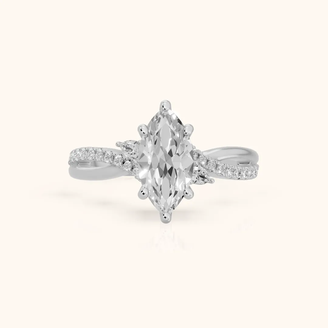 Reno Pear-Side Twist Marquise Diamond Engagement Ring in Silver — view 2