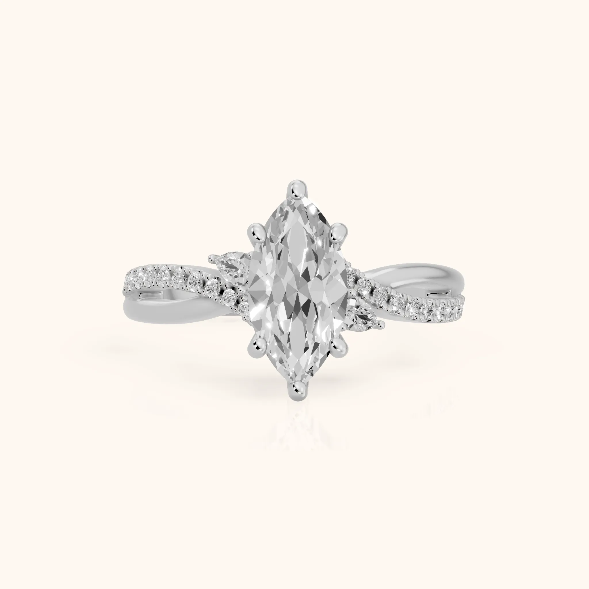 Reno Pear-Side Twist Marquise Diamond Engagement Ring in Silver — view 1