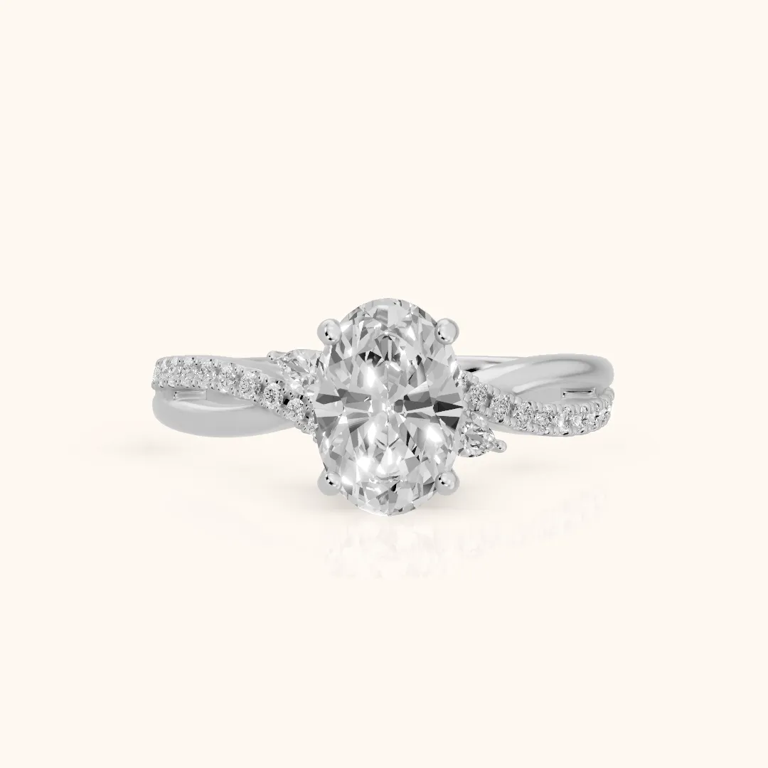 Reno Pear-Side Twist Oval Diamond Engagement Ring in White Gold — view 2