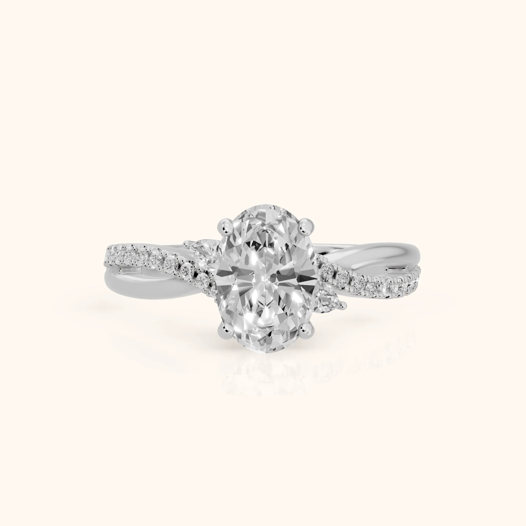 Reno Pear-Side Twist Oval Diamond Engagement Ring in White Gold — view 1