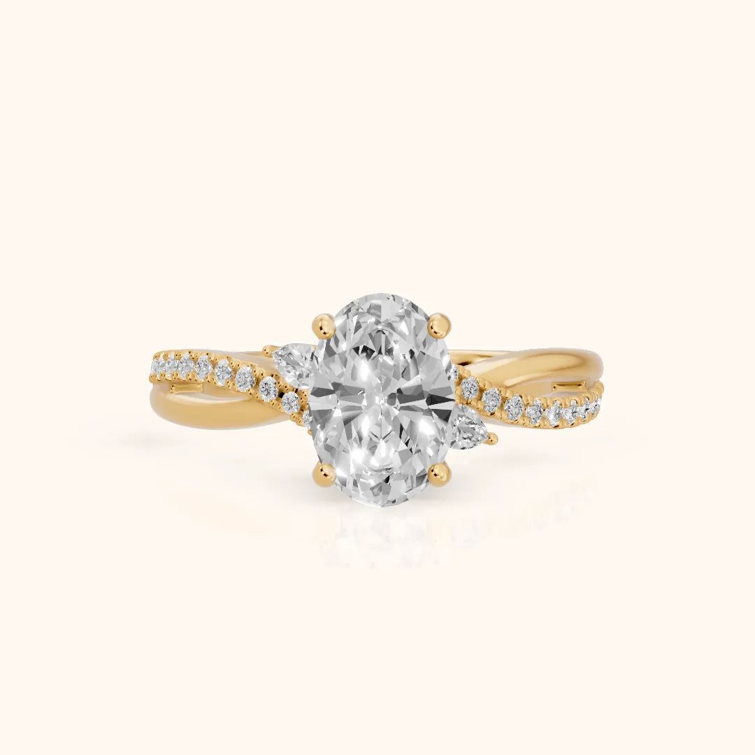 Reno Pear-Side Twist Oval Diamond Engagement Ring in Yellow Gold — view 2