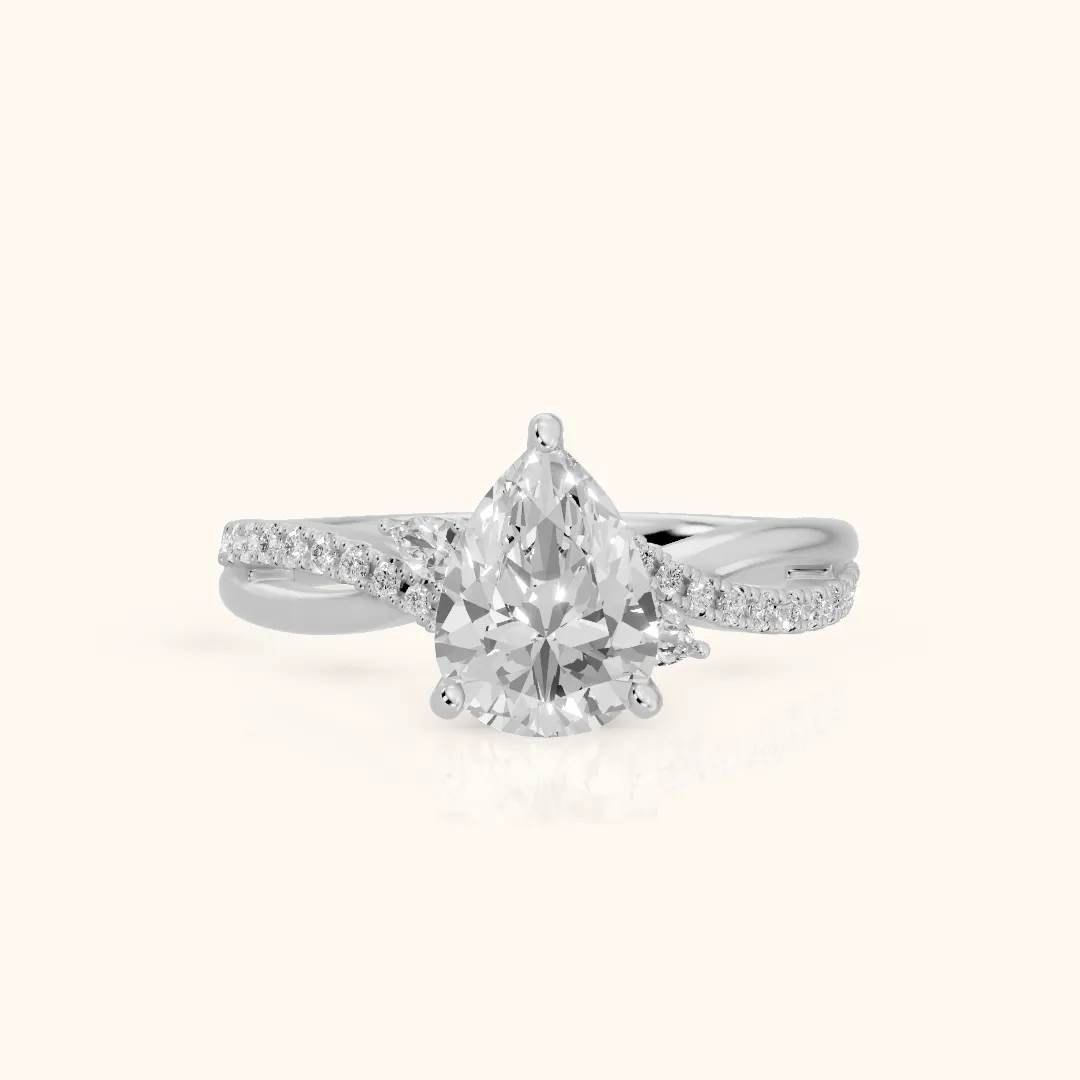 Reno Pear-Side Twist Pear Diamond Engagement Ring in Silver — view 2