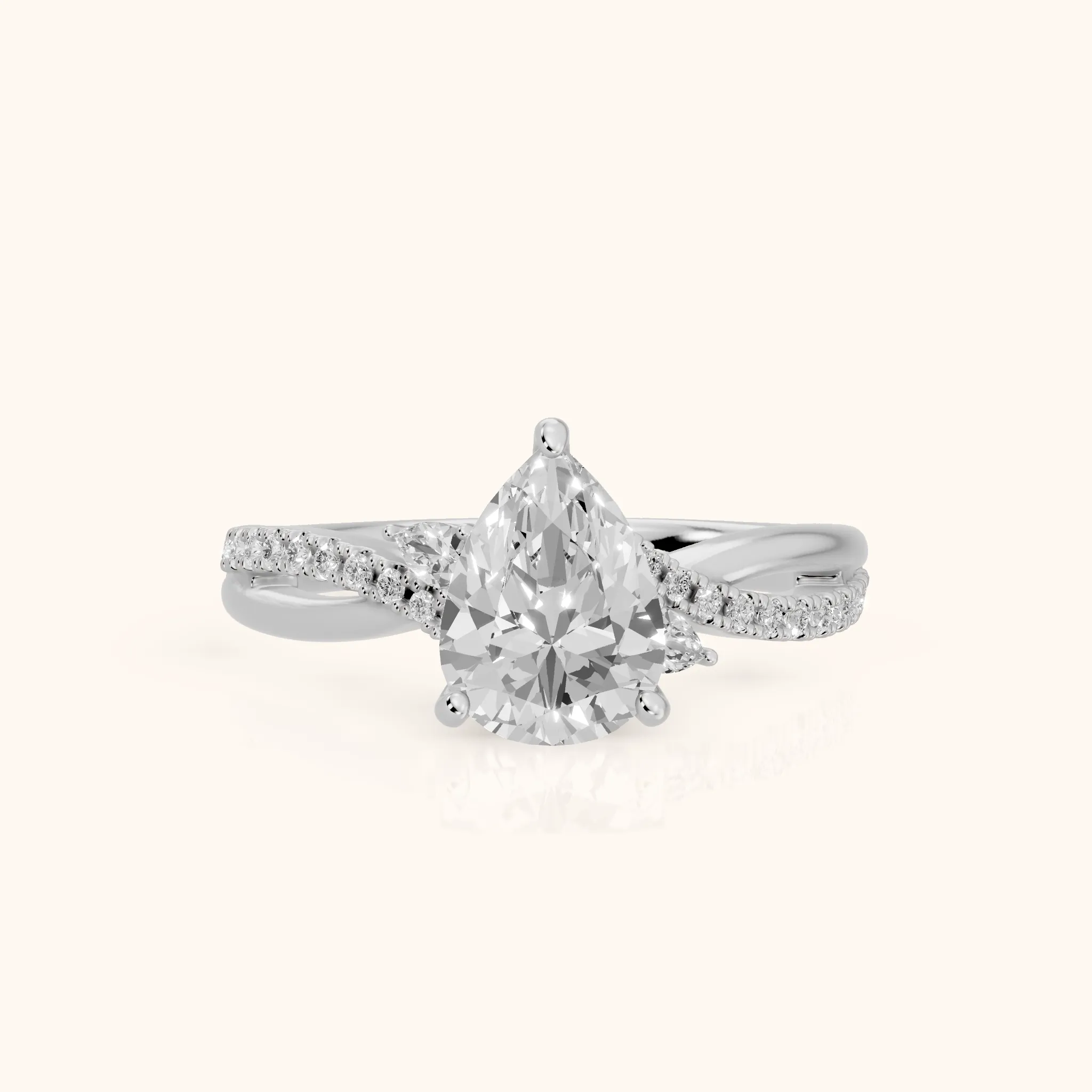 Reno Pear-Side Twist Pear Diamond Engagement Ring in Silver — view 1