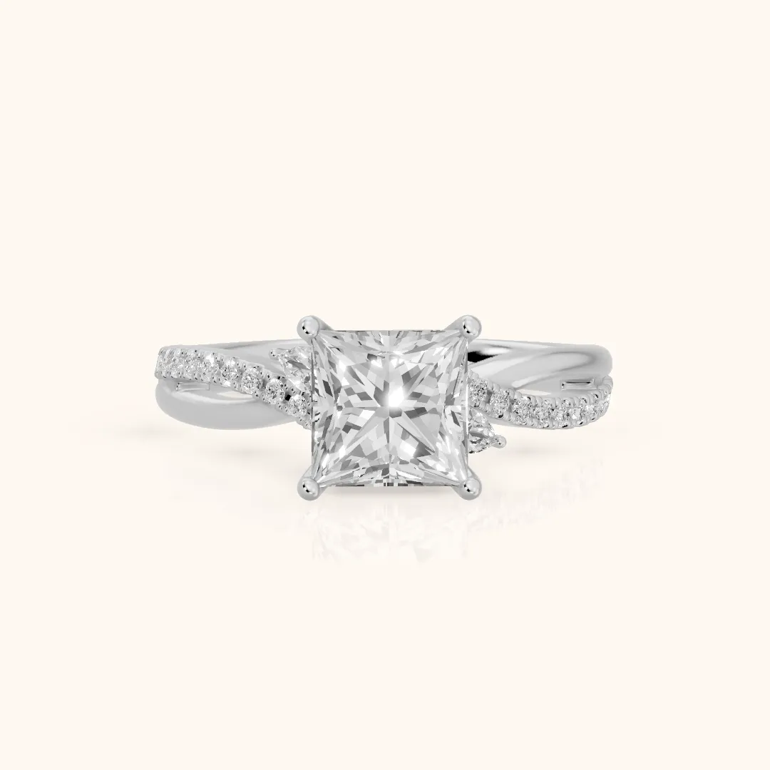 Reno Pear-Side Twist Princess Diamond Engagement Ring in Platinum — view 2