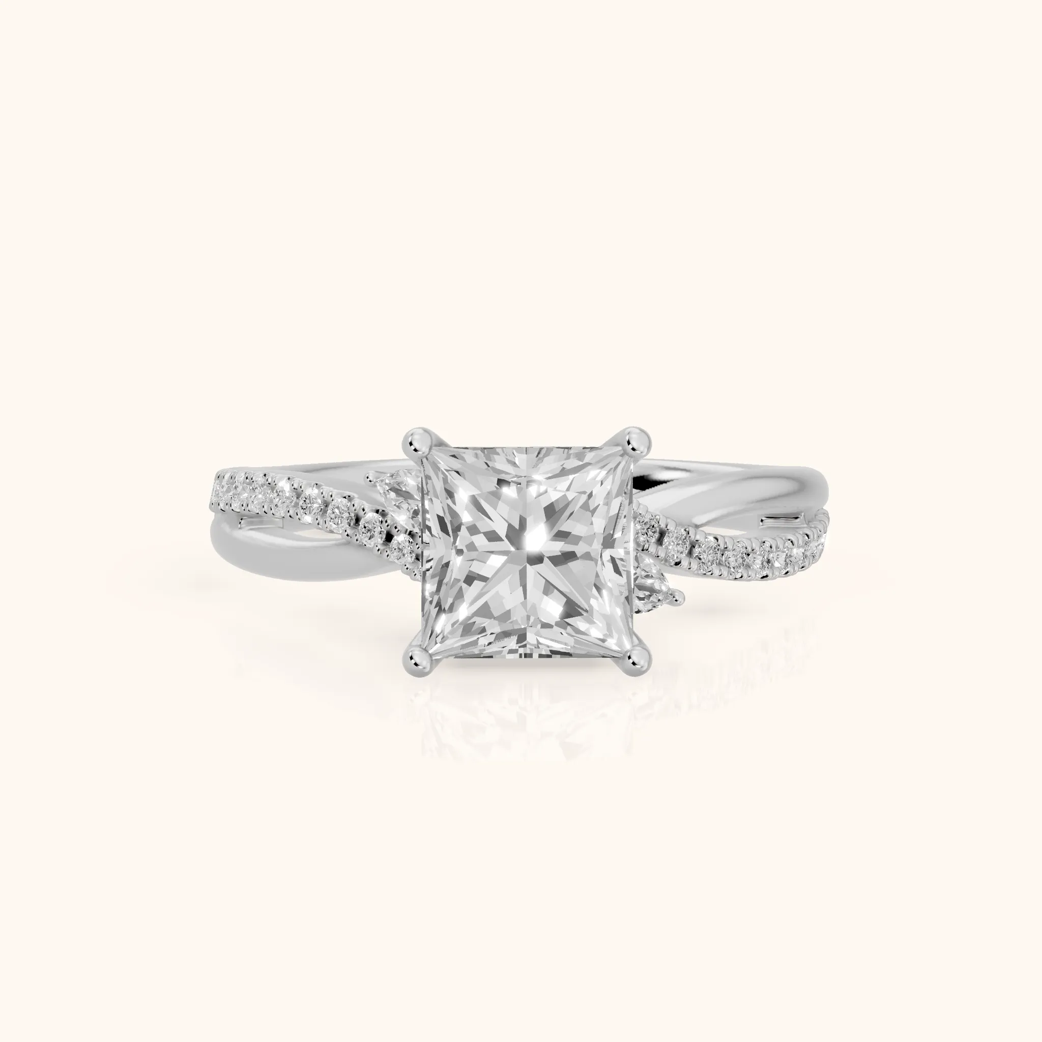 Reno Pear-Side Twist Princess Diamond Engagement Ring in Platinum — view 1