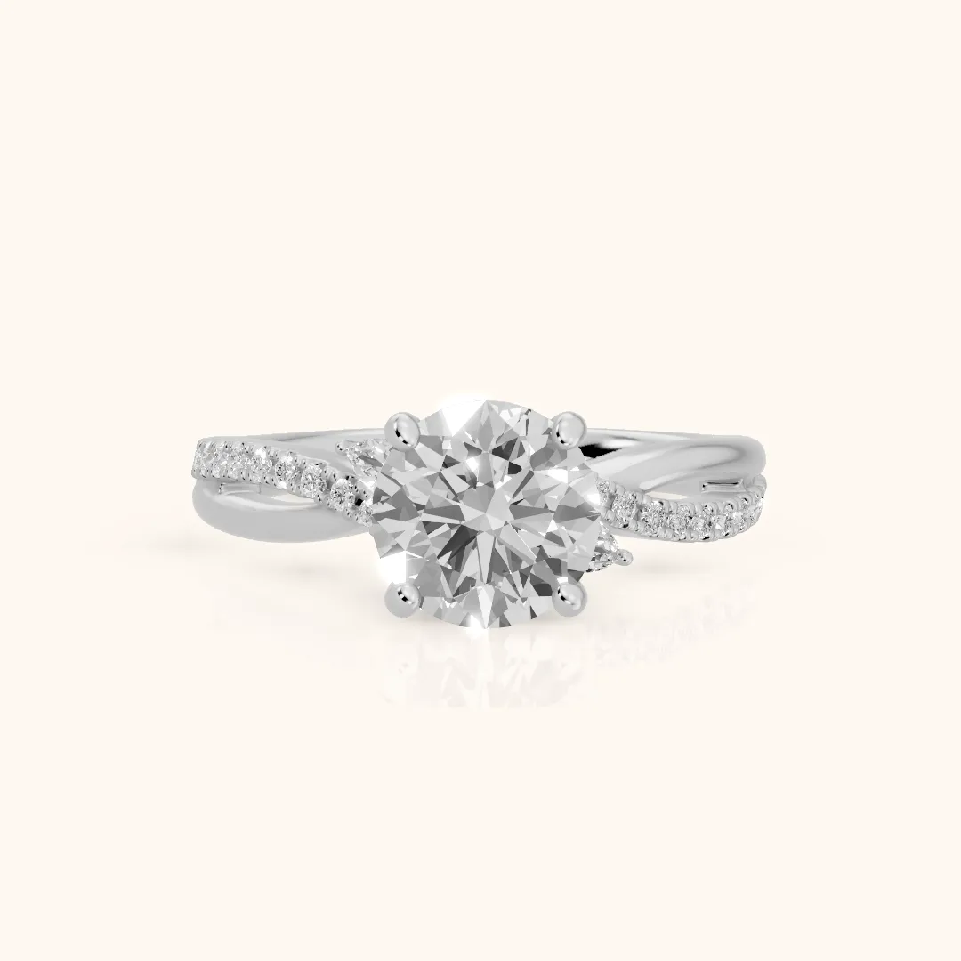 Reno Pear-Side Twist Round Diamond Engagement Ring in Platinum — view 2