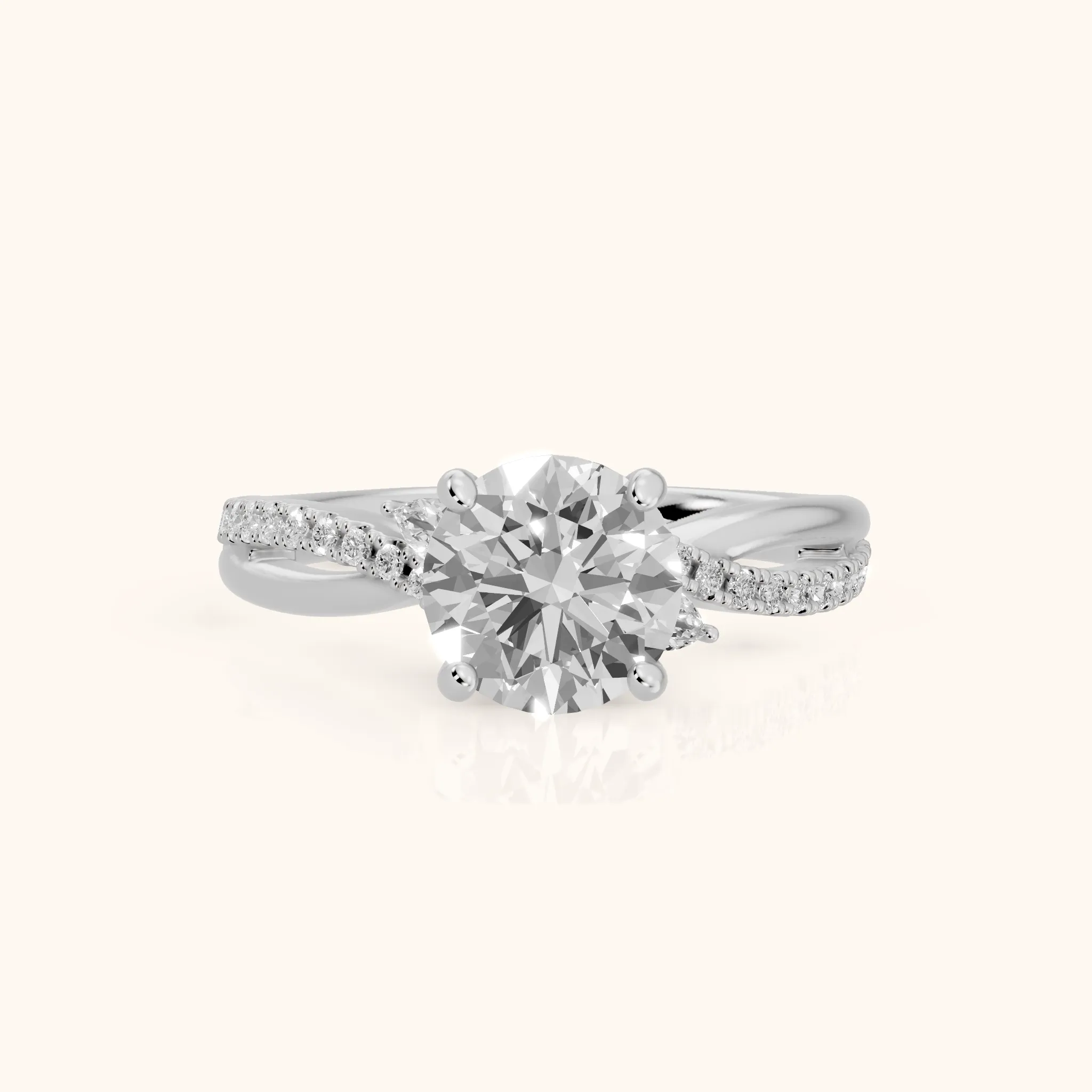Reno Pear-Side Twist Round Diamond Engagement Ring in Platinum — view 1