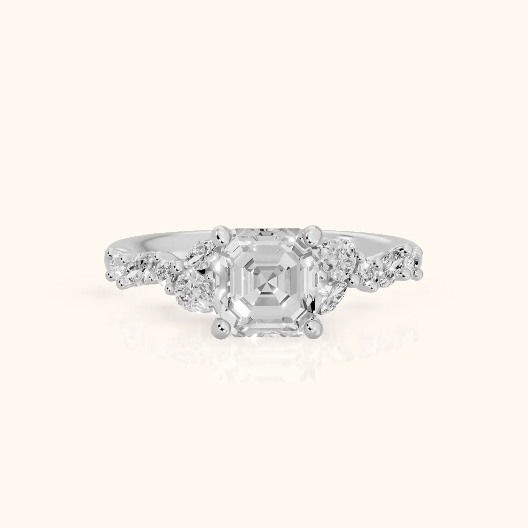 Mesa Vine Cluster Asscher Diamond Engagement Ring in Silver — view 2