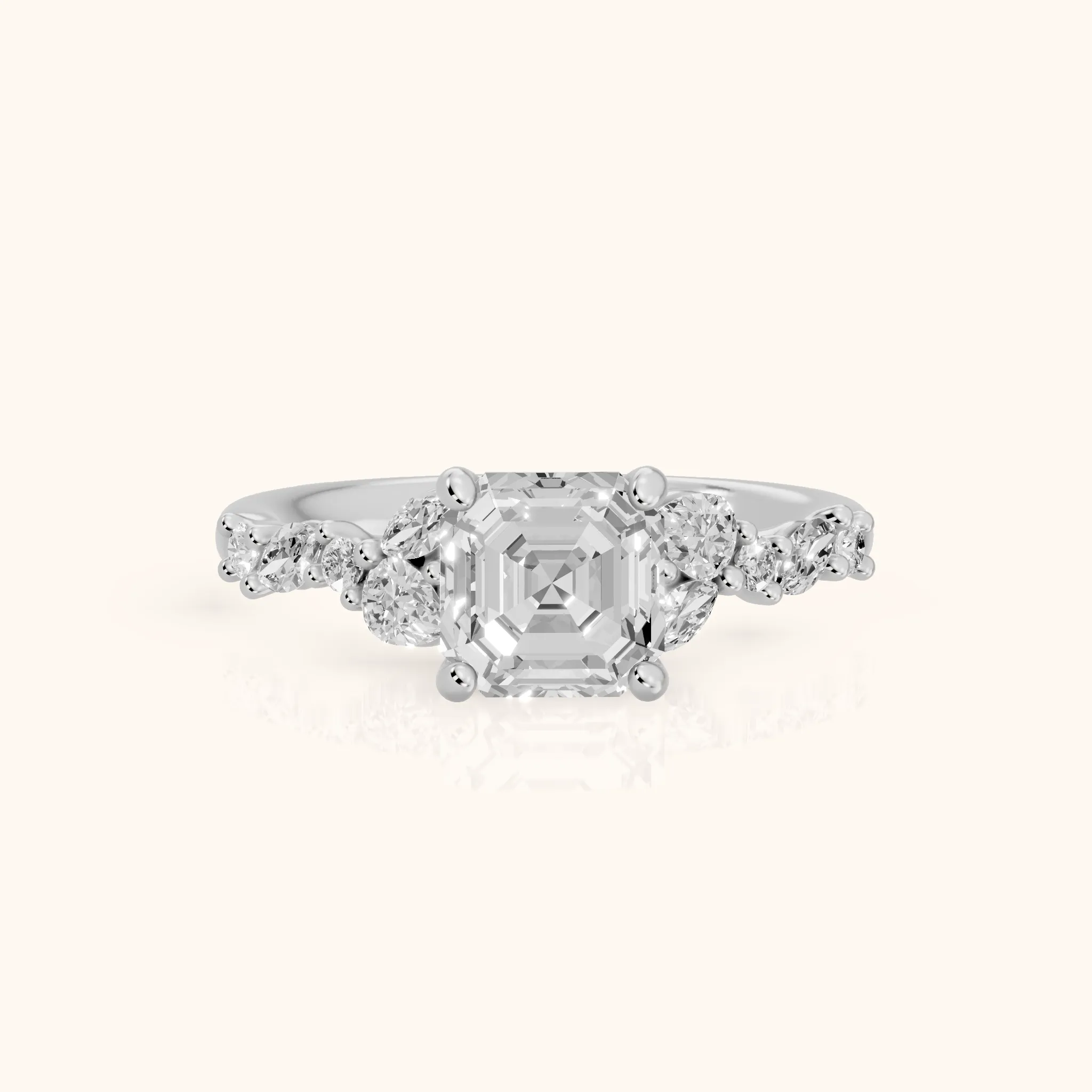 Mesa Vine Cluster Asscher Diamond Engagement Ring in Silver — view 1