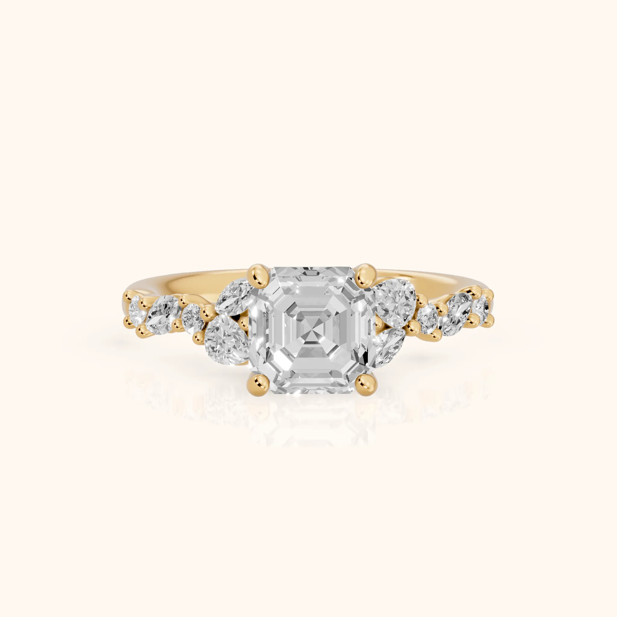 Mesa Vine Cluster Asscher Diamond Engagement Ring in Yellow Gold — view 1