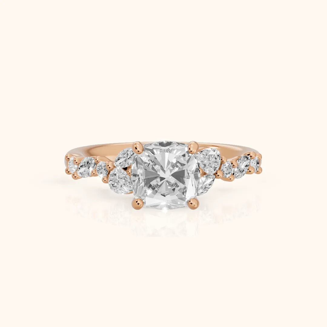 Mesa Vine Cluster Cushion Diamond Engagement Ring in Rose Gold — view 2