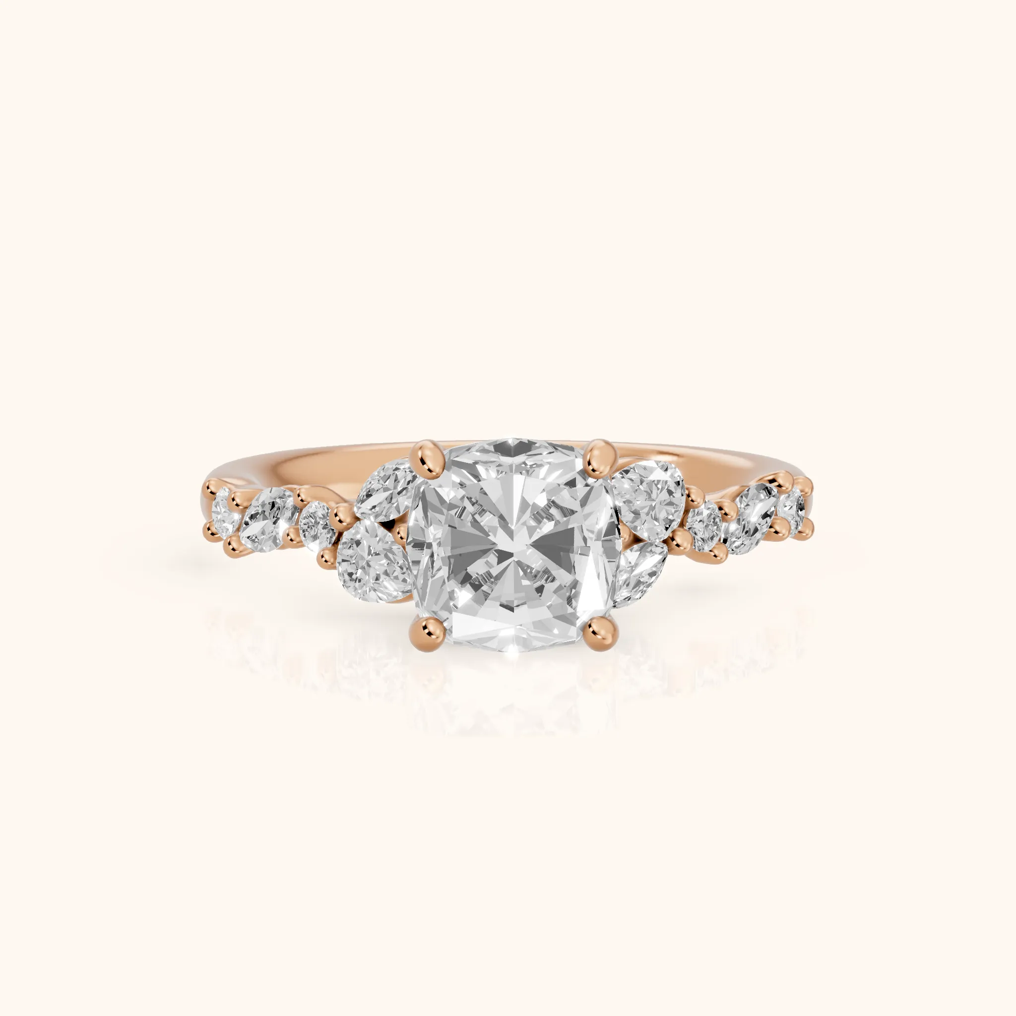 Mesa Vine Cluster Cushion Diamond Engagement Ring in Rose Gold — view 1