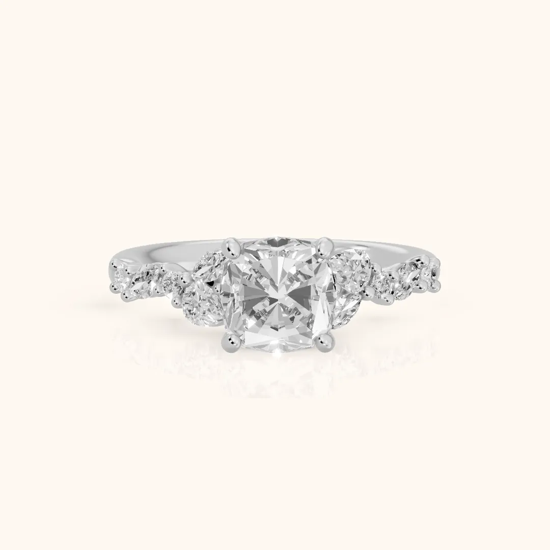 Mesa Vine Cluster Cushion Diamond Engagement Ring in Platinum — view 2