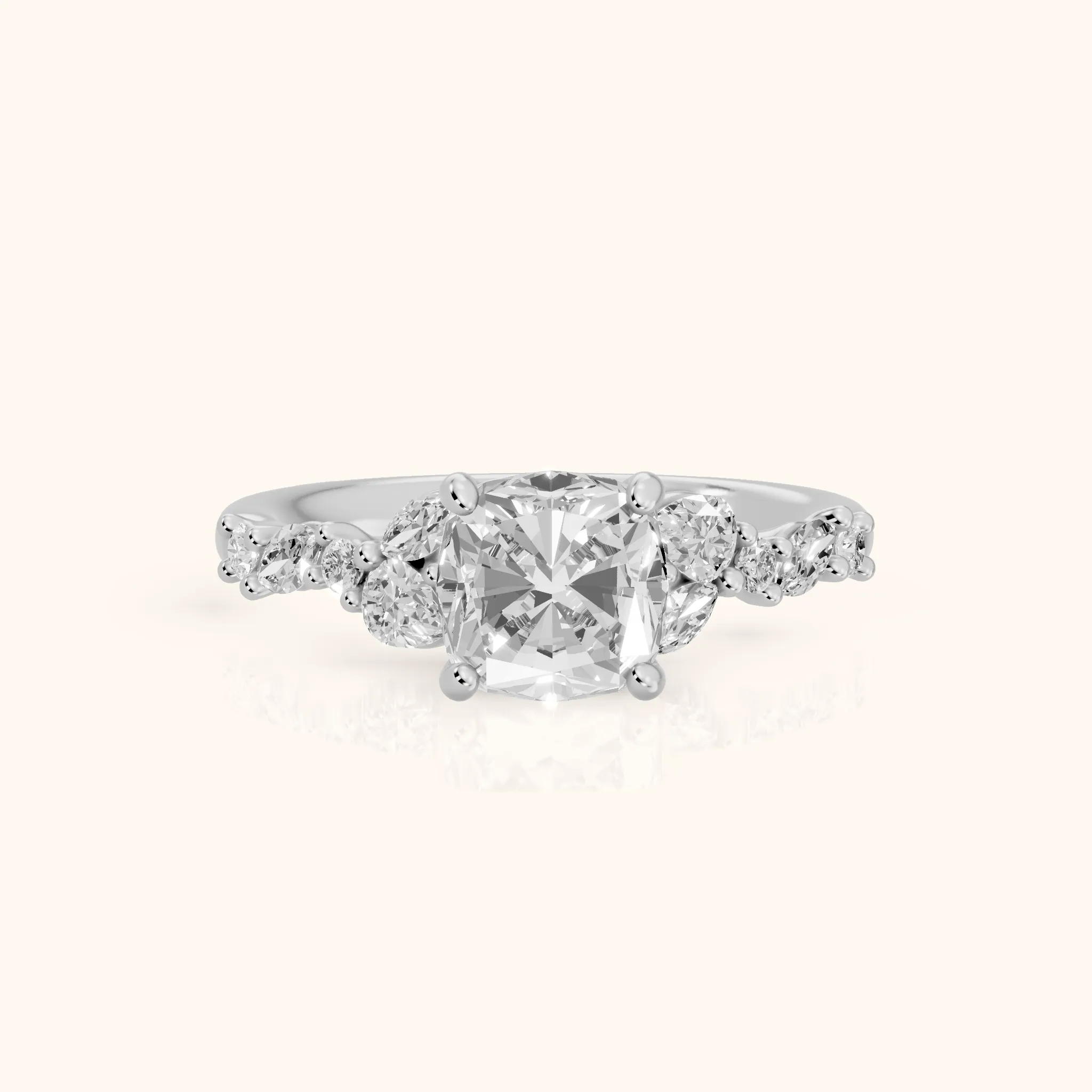 Mesa Vine Cluster Cushion Diamond Engagement Ring in Platinum — view 1