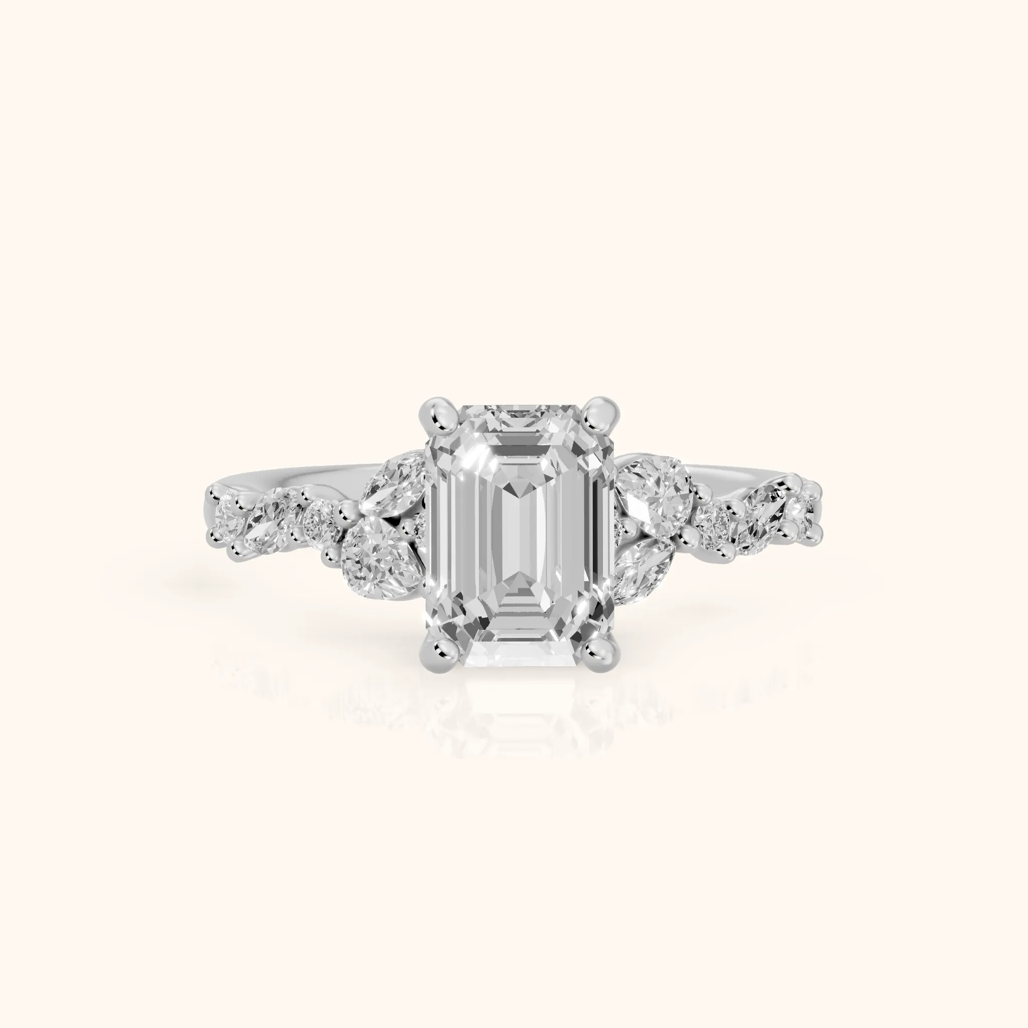 Mesa Vine Cluster Emerald Diamond Engagement Ring in White Gold — view 1