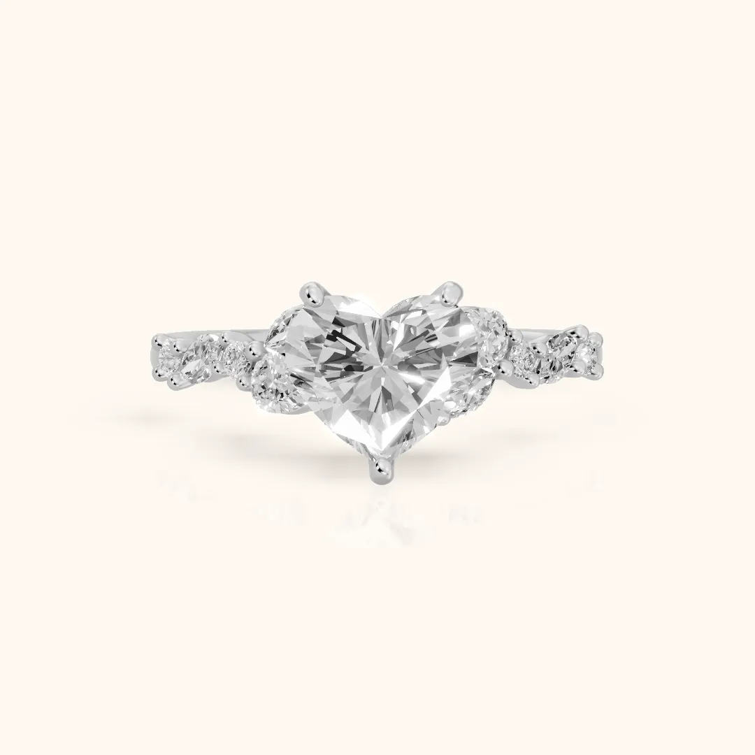 Mesa Vine Cluster Heart Diamond Engagement Ring in White Gold — view 2