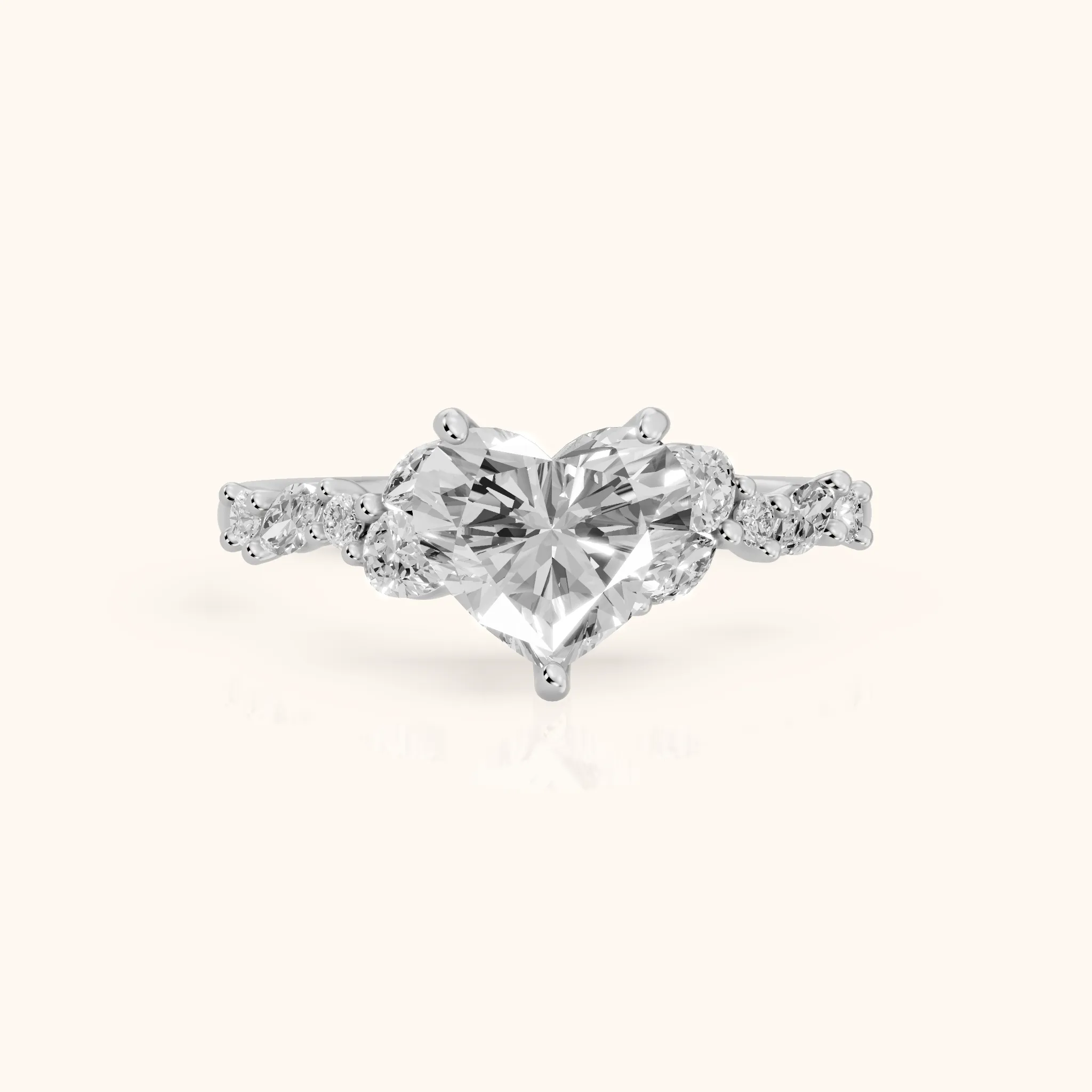Mesa Vine Cluster Heart Diamond Engagement Ring in White Gold — view 1
