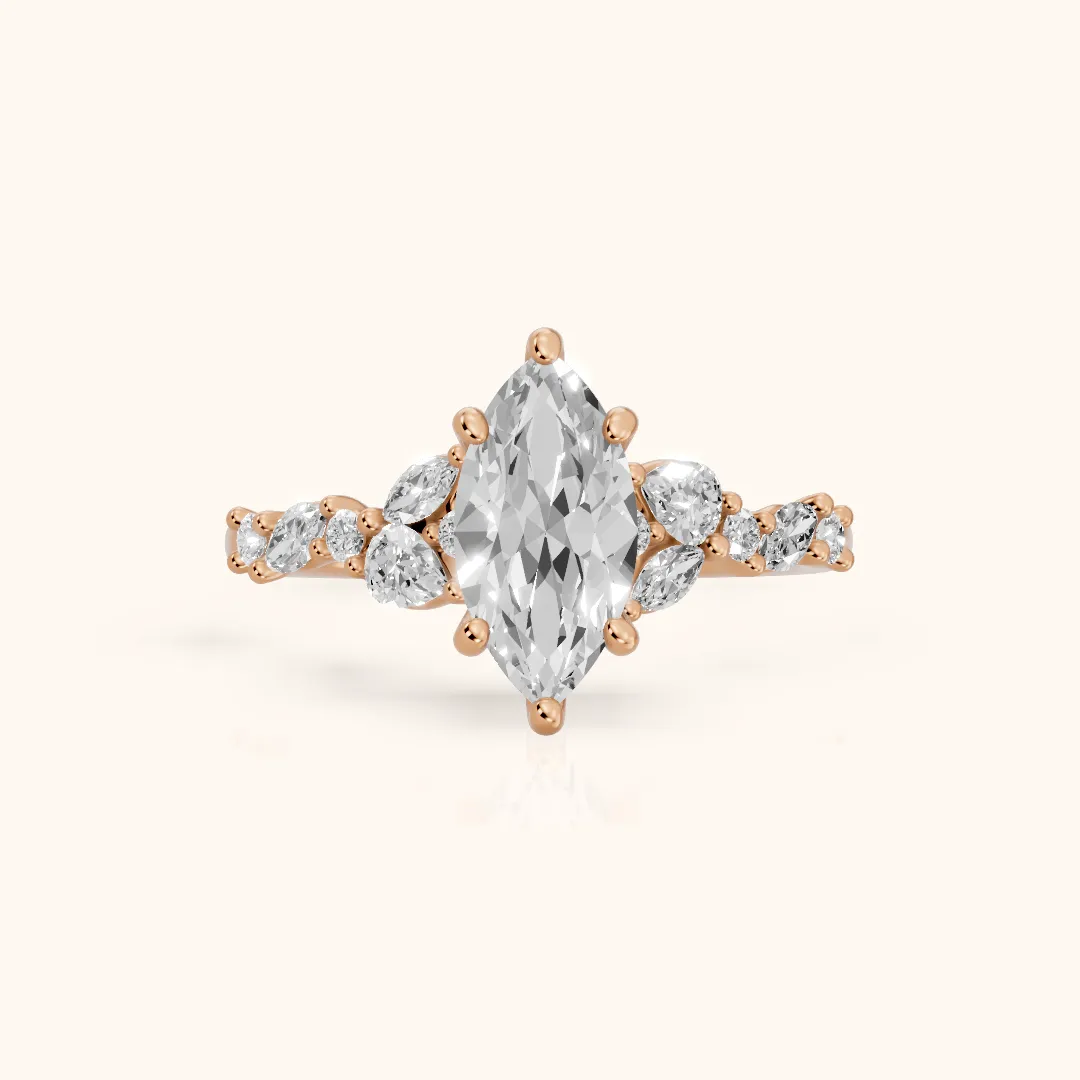 Mesa Vine Cluster Marquise Diamond Engagement Ring in Rose Gold — view 2