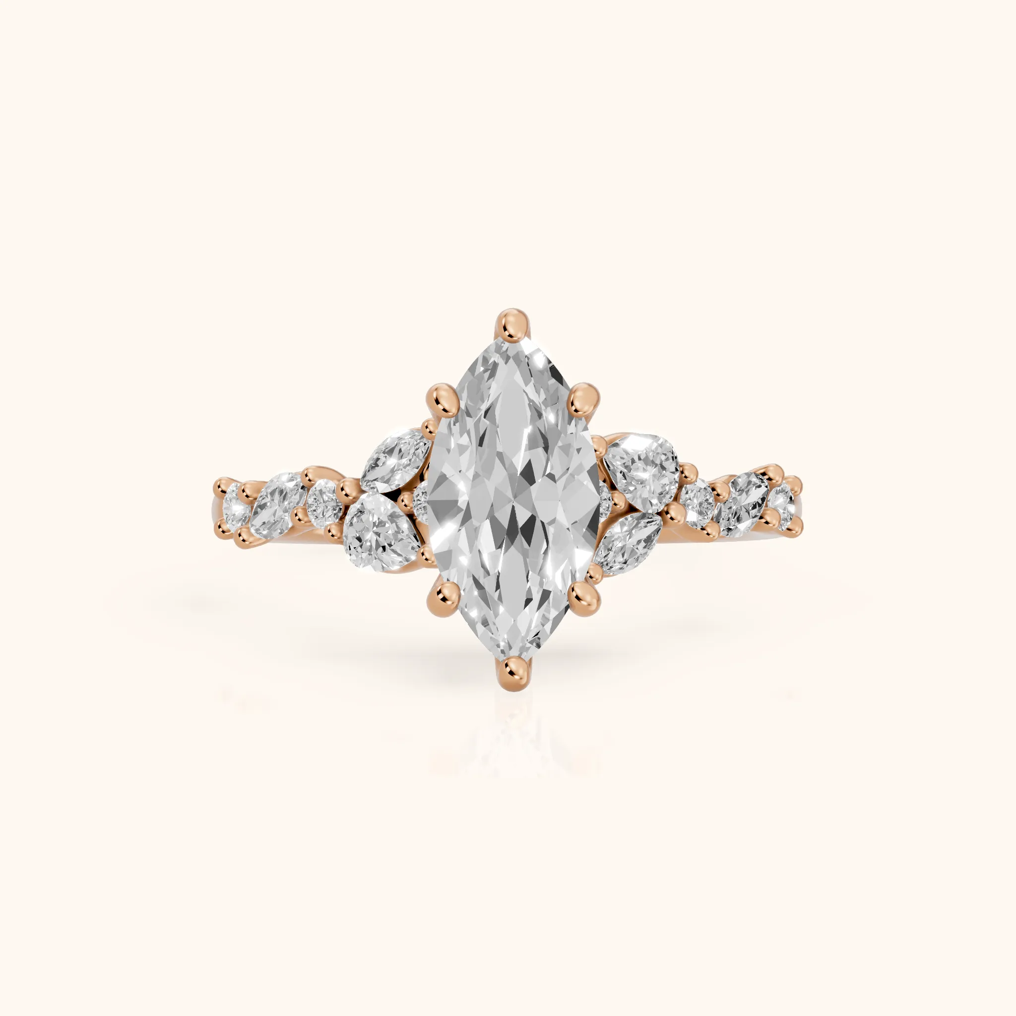 Mesa Vine Cluster Marquise Diamond Engagement Ring in Rose Gold — view 1