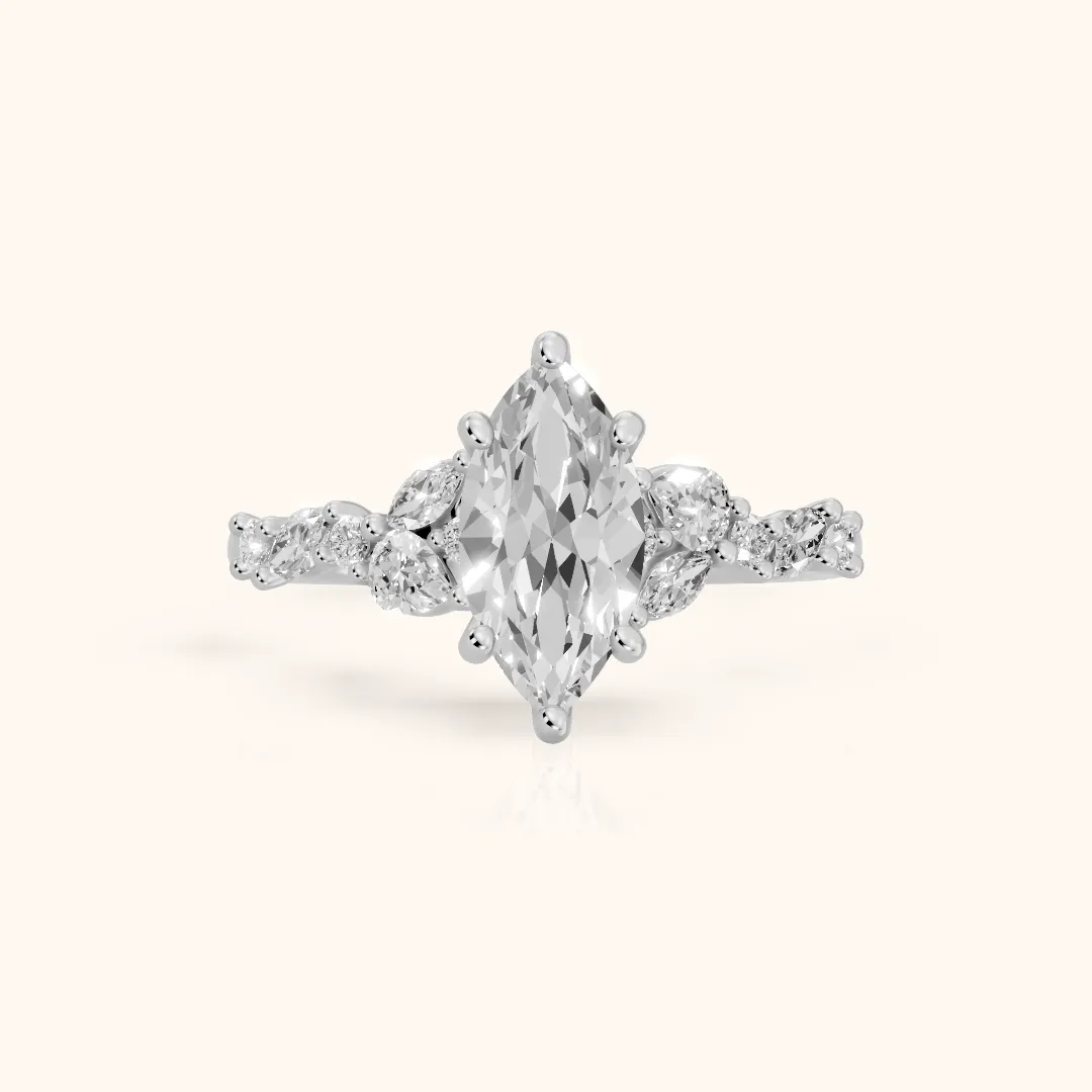 Mesa Vine Cluster Marquise Diamond Engagement Ring in Silver — view 2