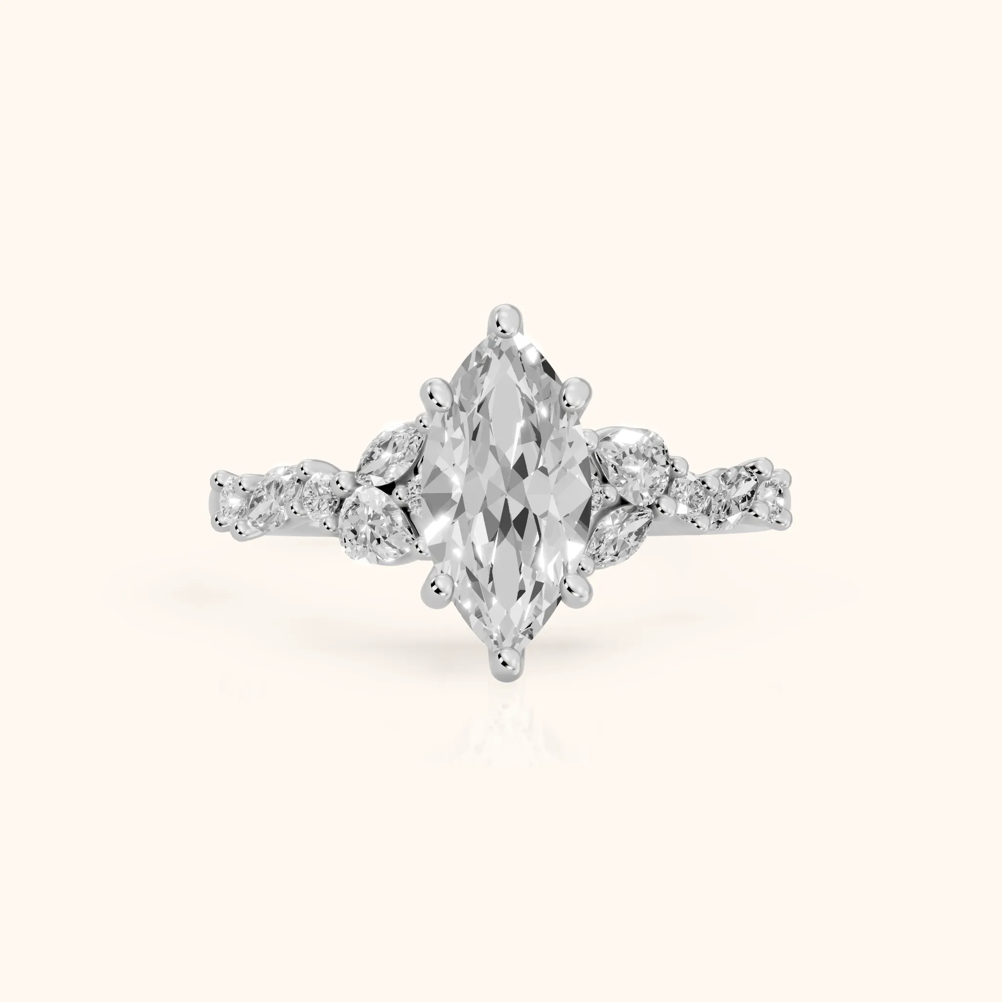 Mesa Vine Cluster Marquise Diamond Engagement Ring in Silver — view 1