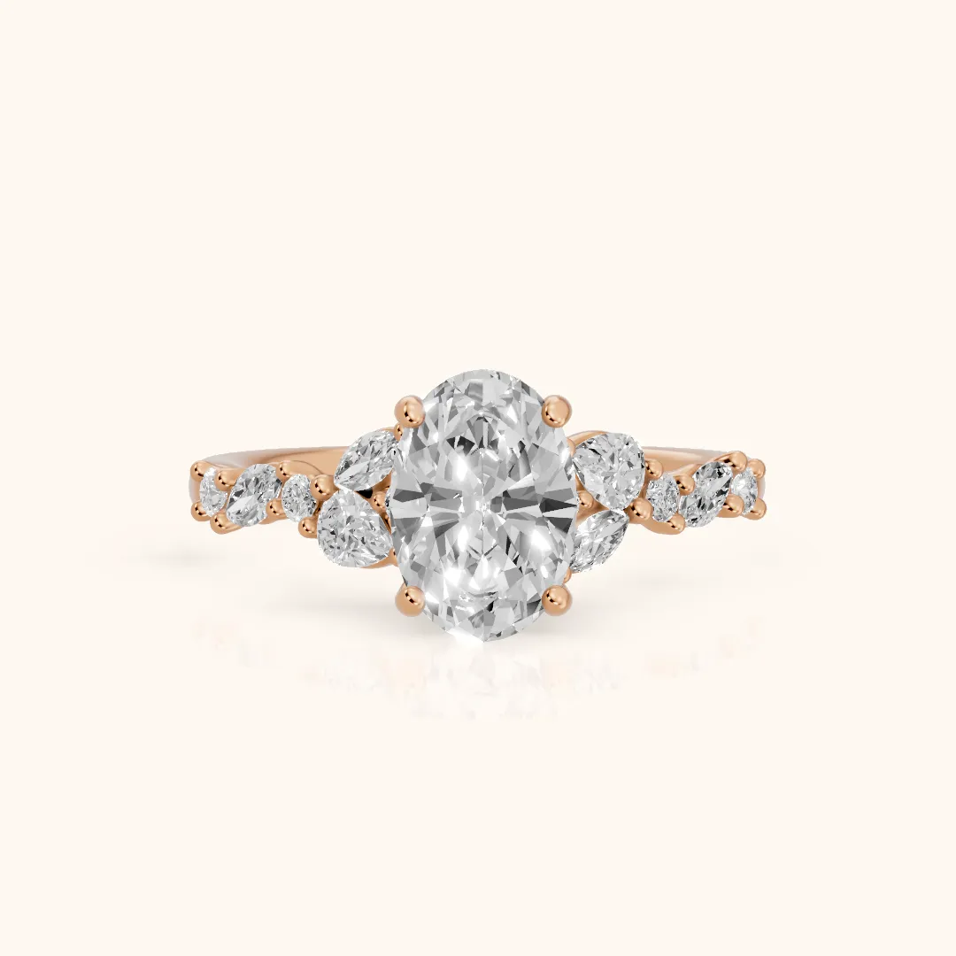 Mesa Vine Cluster Oval Diamond Engagement Ring in Rose Gold — view 2