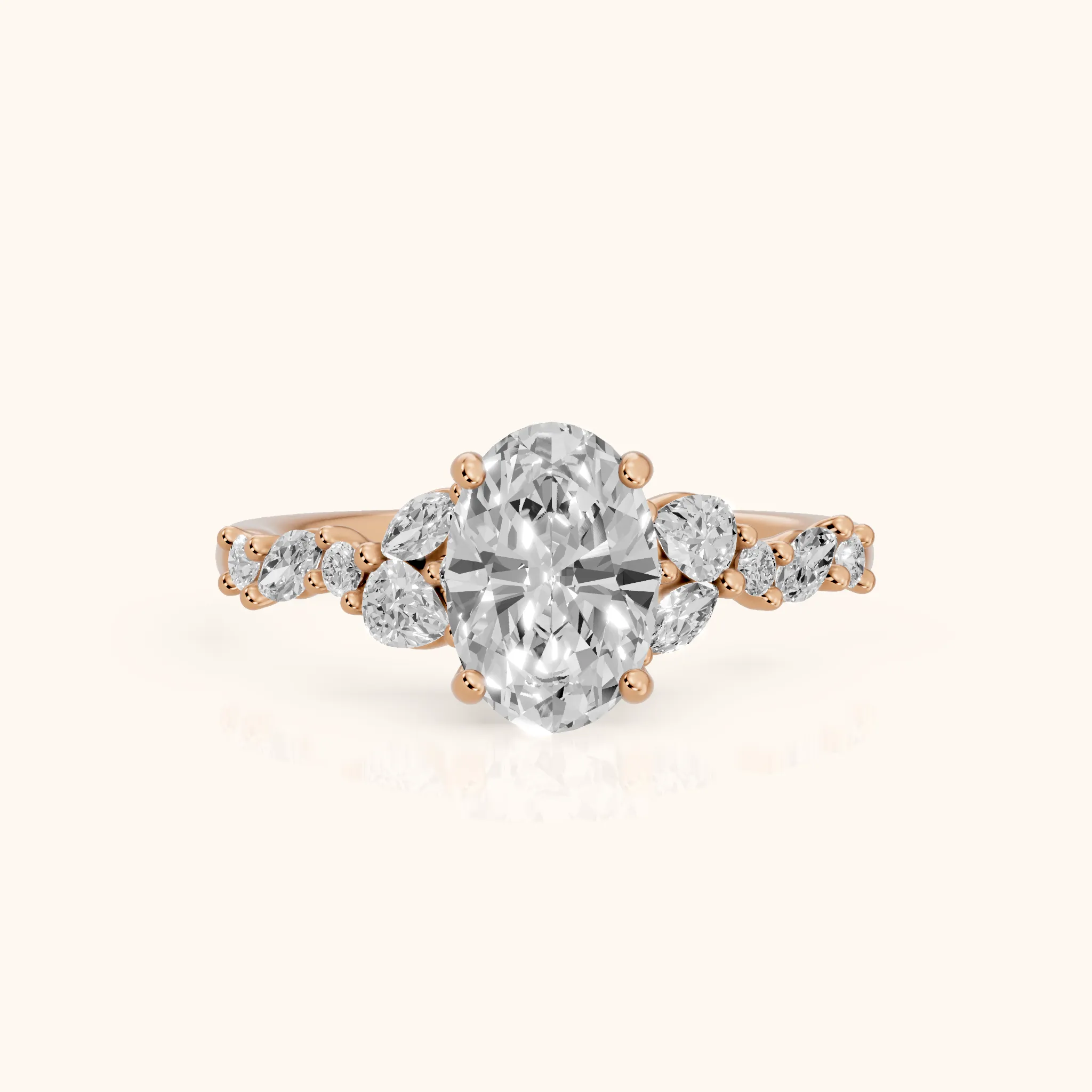 Mesa Vine Cluster Oval Diamond Engagement Ring in Rose Gold — view 1