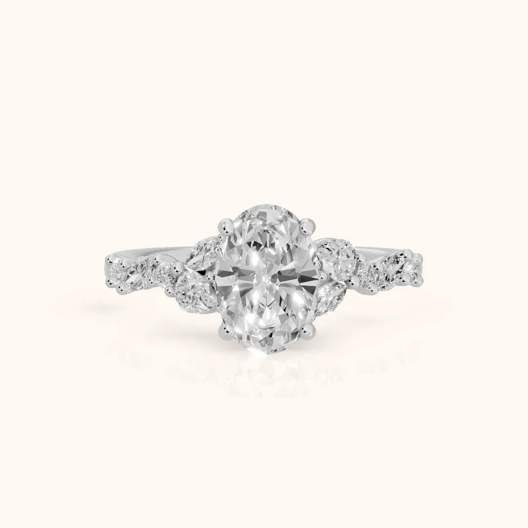 Mesa Vine Cluster Oval Diamond Engagement Ring in Silver — view 2