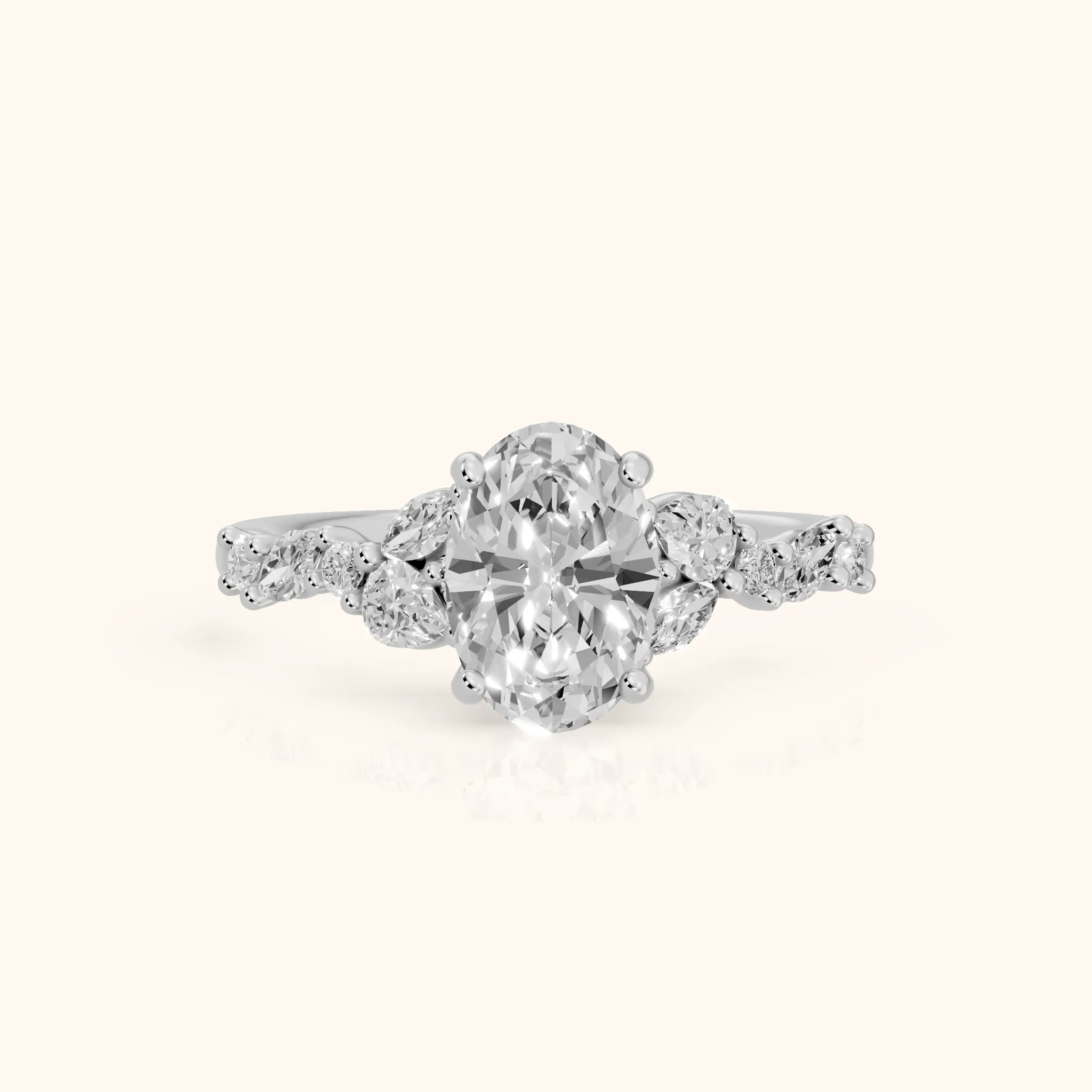 Mesa Vine Cluster Oval Diamond Engagement Ring in Silver — view 1