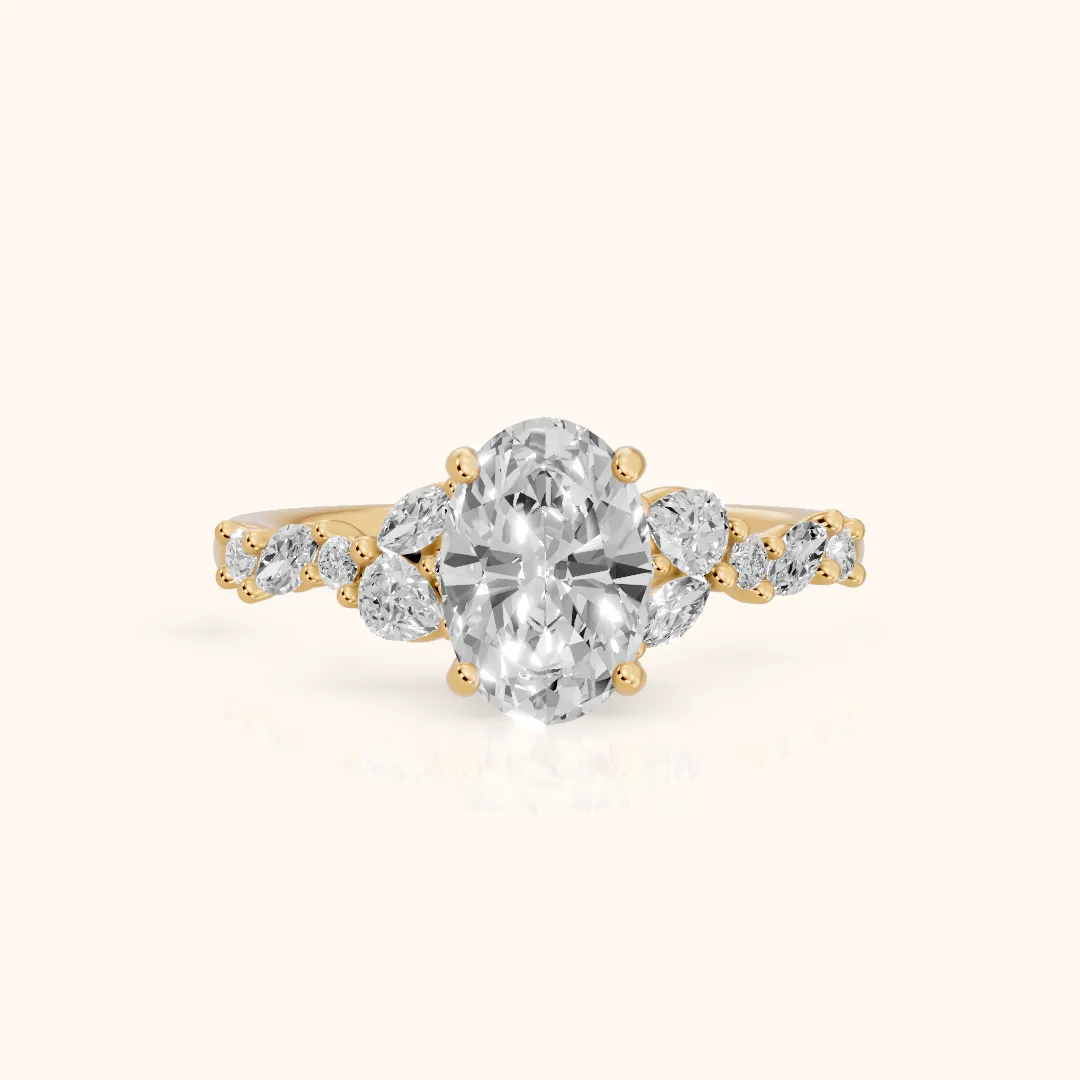 Mesa Vine Cluster Oval Diamond Engagement Ring in Yellow Gold — view 2