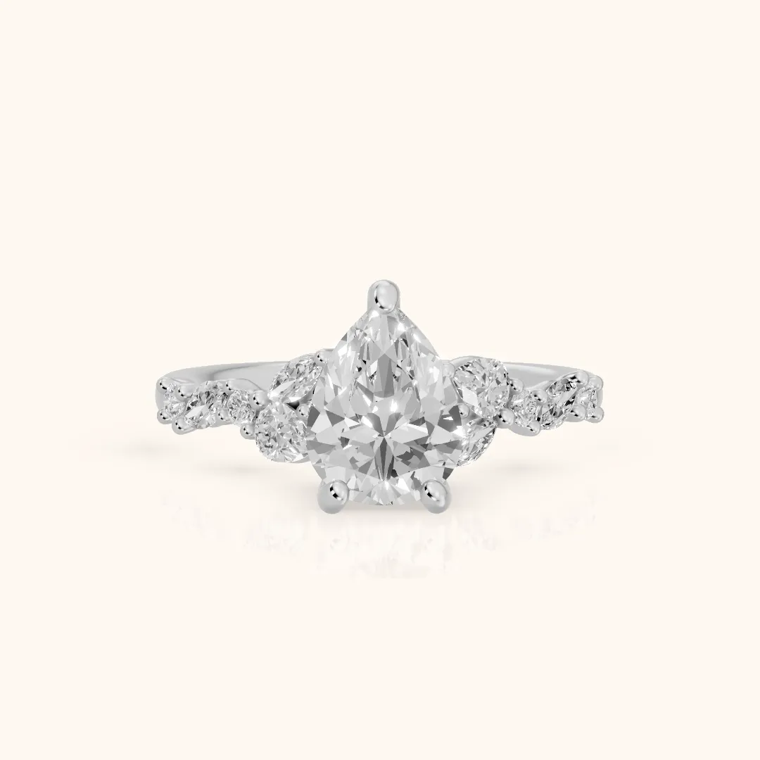 Mesa Vine Cluster Pear Diamond Engagement Ring in Silver — view 2