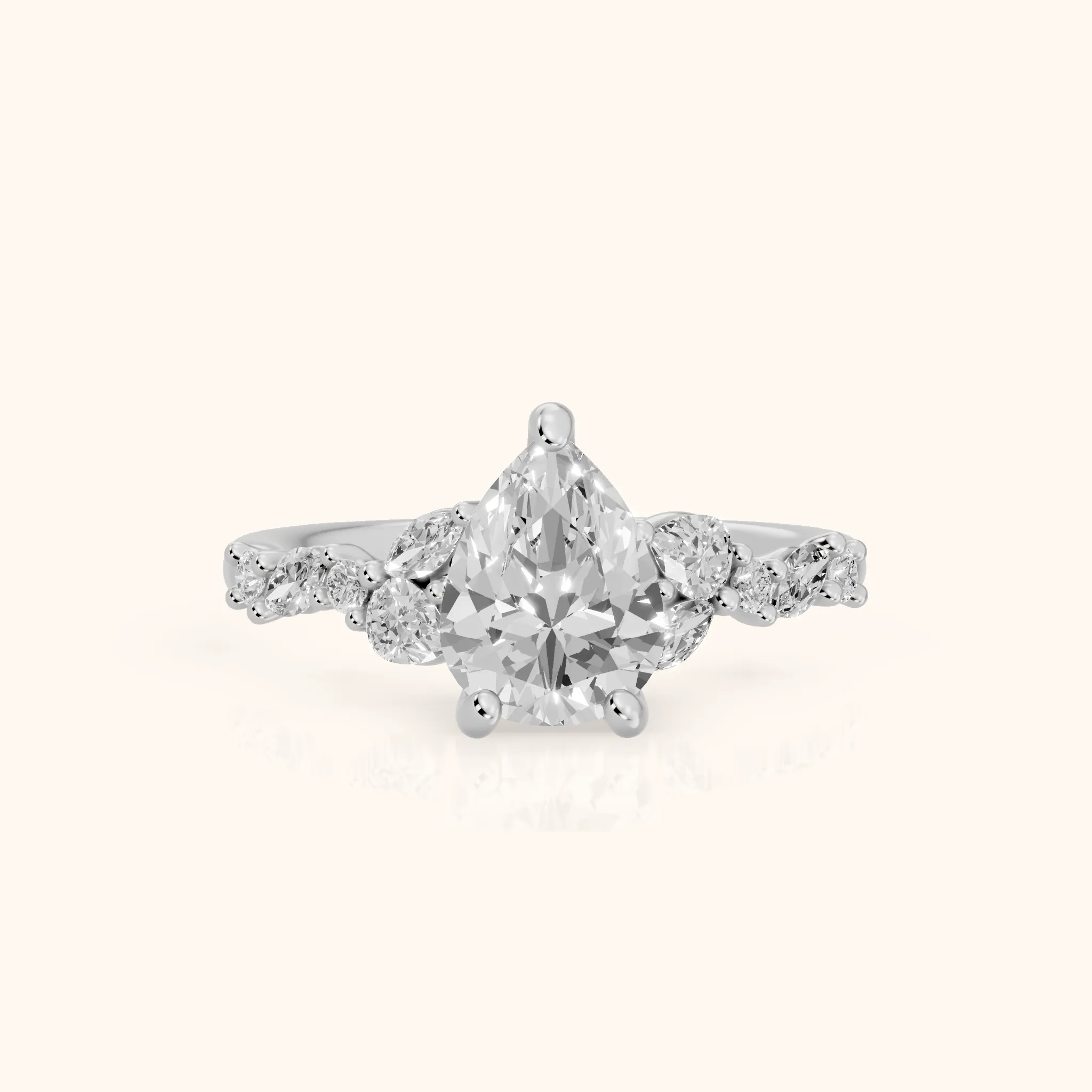 Mesa Vine Cluster Pear Diamond Engagement Ring in Silver — view 1