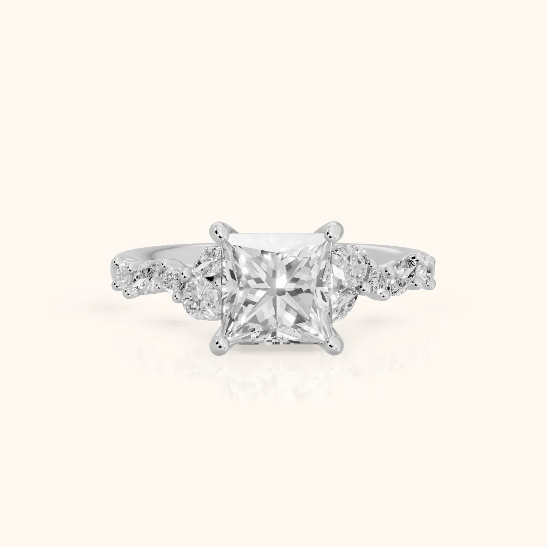 Mesa Vine Cluster Princess Diamond Engagement Ring in Silver — view 2
