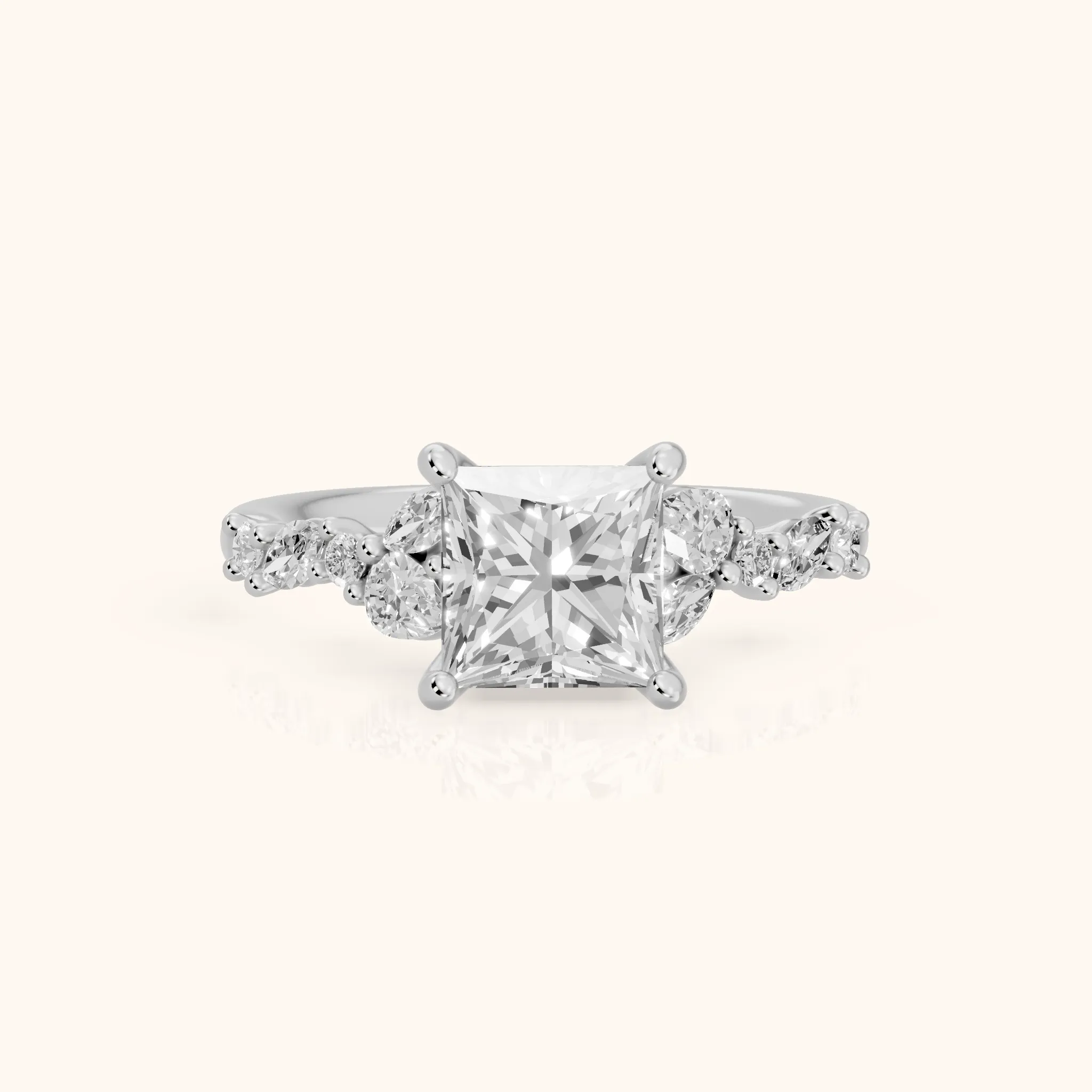 Mesa Vine Cluster Princess Diamond Engagement Ring in Silver — view 1