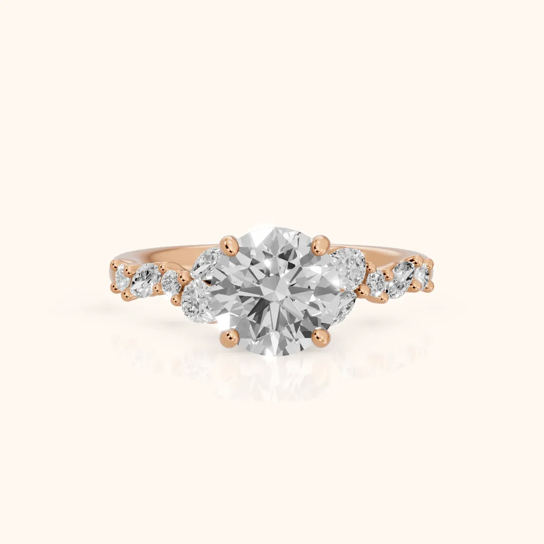 Mesa Vine Cluster Round Diamond Engagement Ring in Rose Gold — view 2