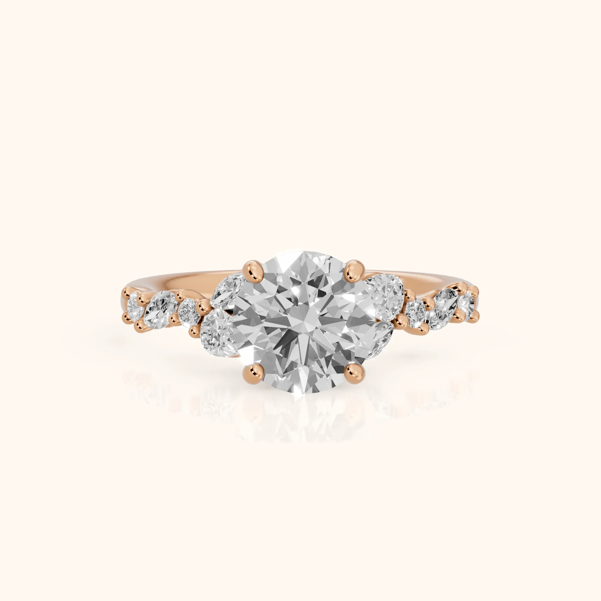Mesa Vine Cluster Round Diamond Engagement Ring in Rose Gold — view 1