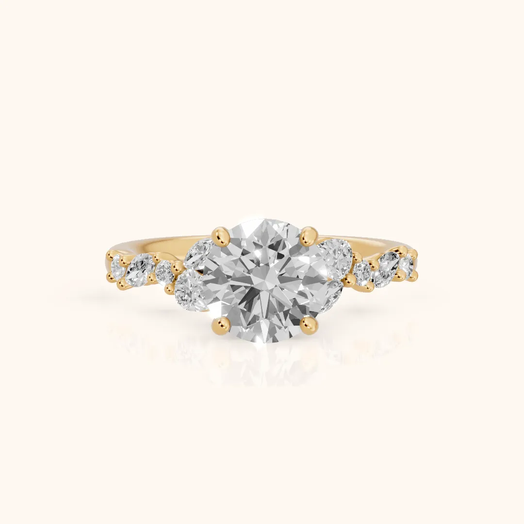 Mesa Vine Cluster Round Diamond Engagement Ring in Yellow Gold — view 2