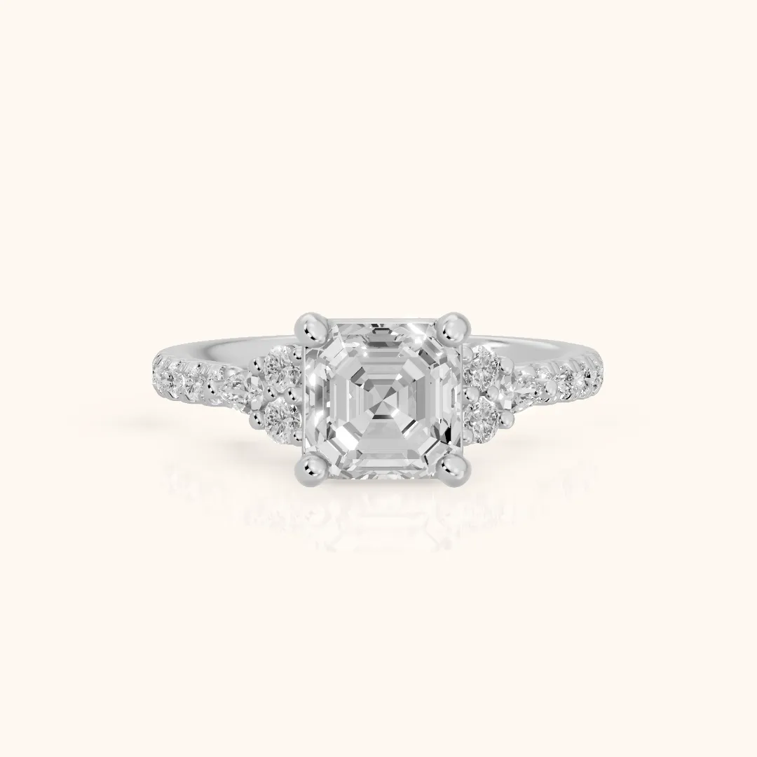 Alta Pavé Cluster Asscher Diamond Engagement Ring in Silver — view 2