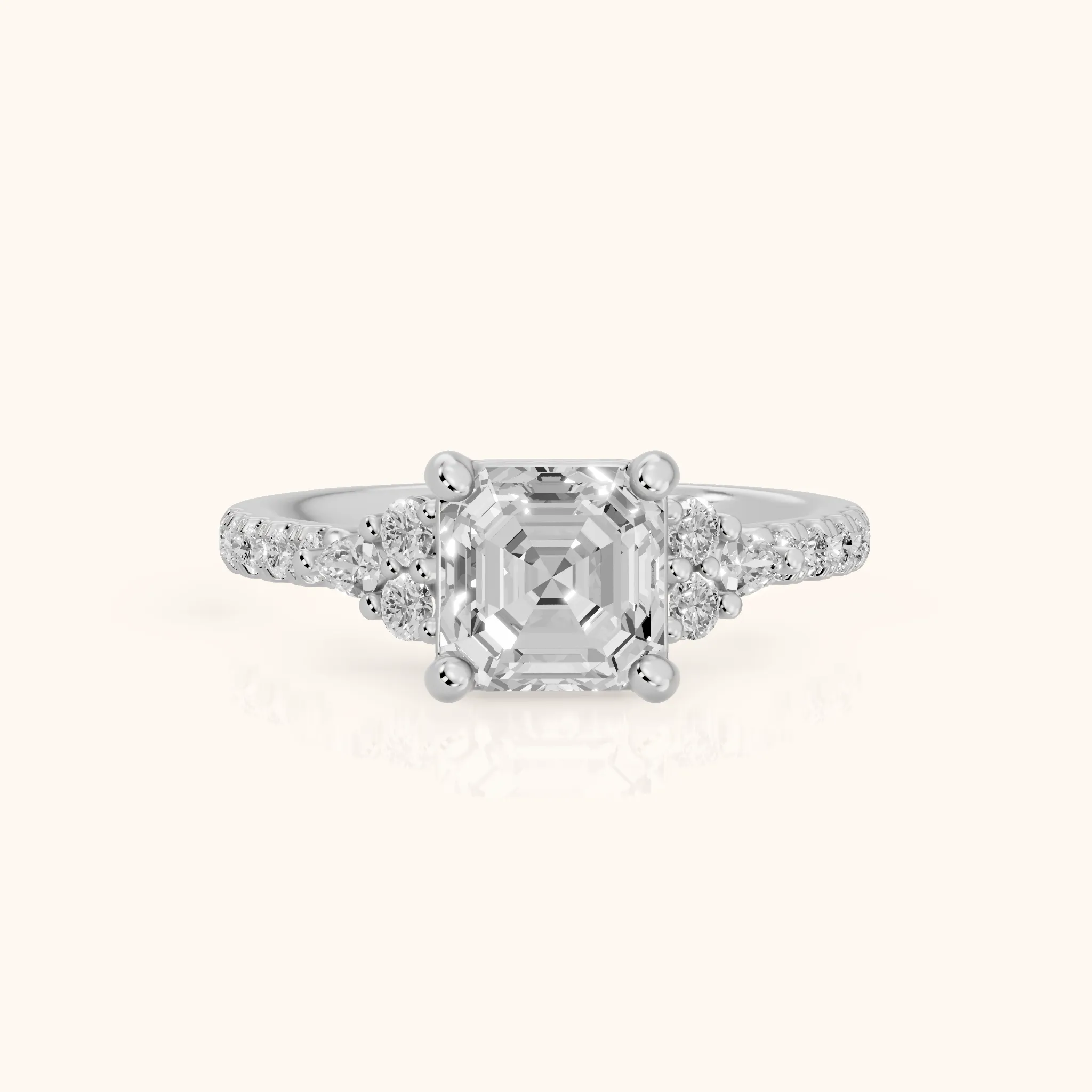 Alta Pavé Cluster Asscher Diamond Engagement Ring in Silver — view 1