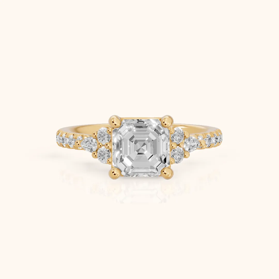 Alta Pavé Cluster Asscher Diamond Engagement Ring in Yellow Gold — view 2