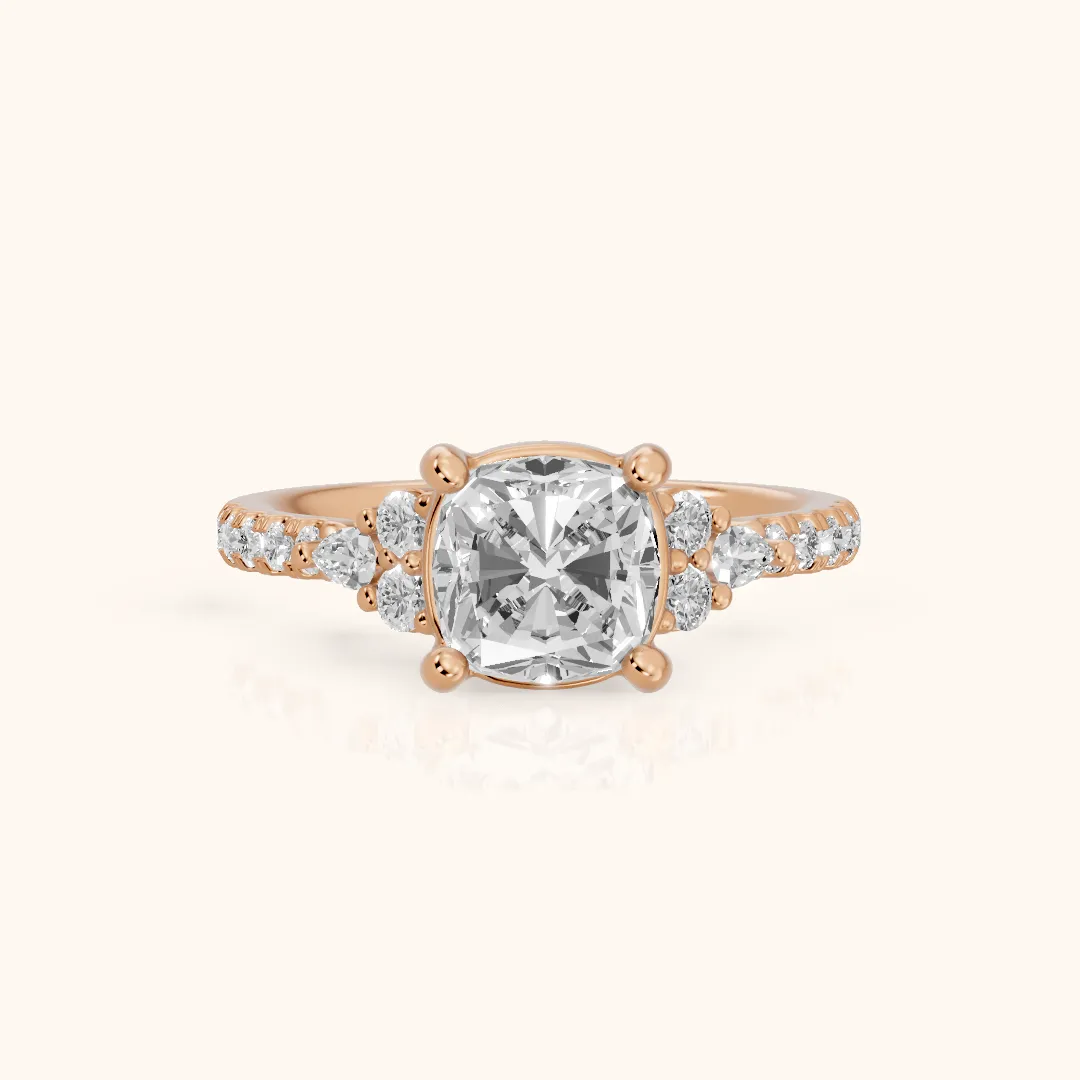 Alta Pavé Cluster Cushion Diamond Engagement Ring in Rose Gold — view 2