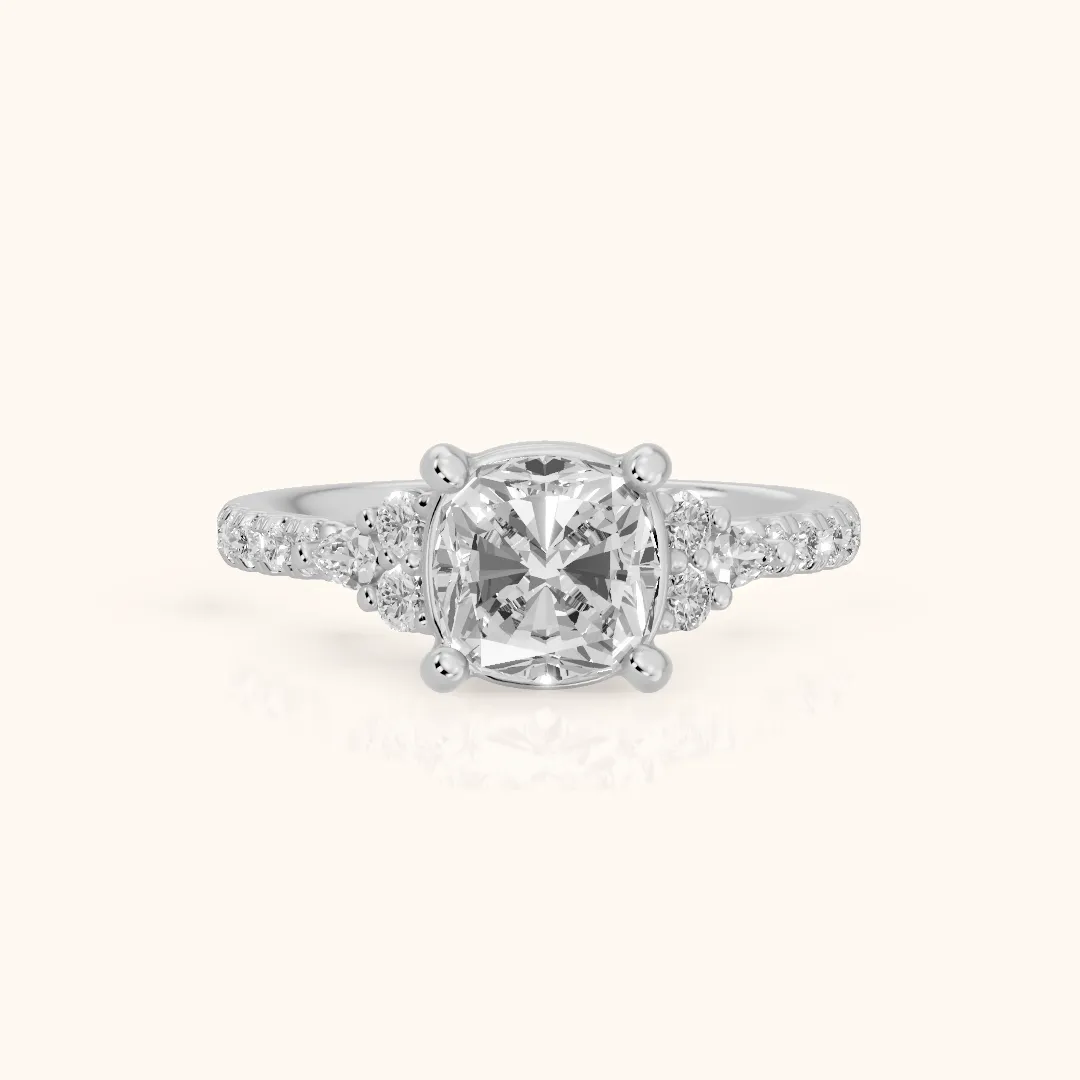 Alta Pavé Cluster Cushion Diamond Engagement Ring in Platinum — view 2